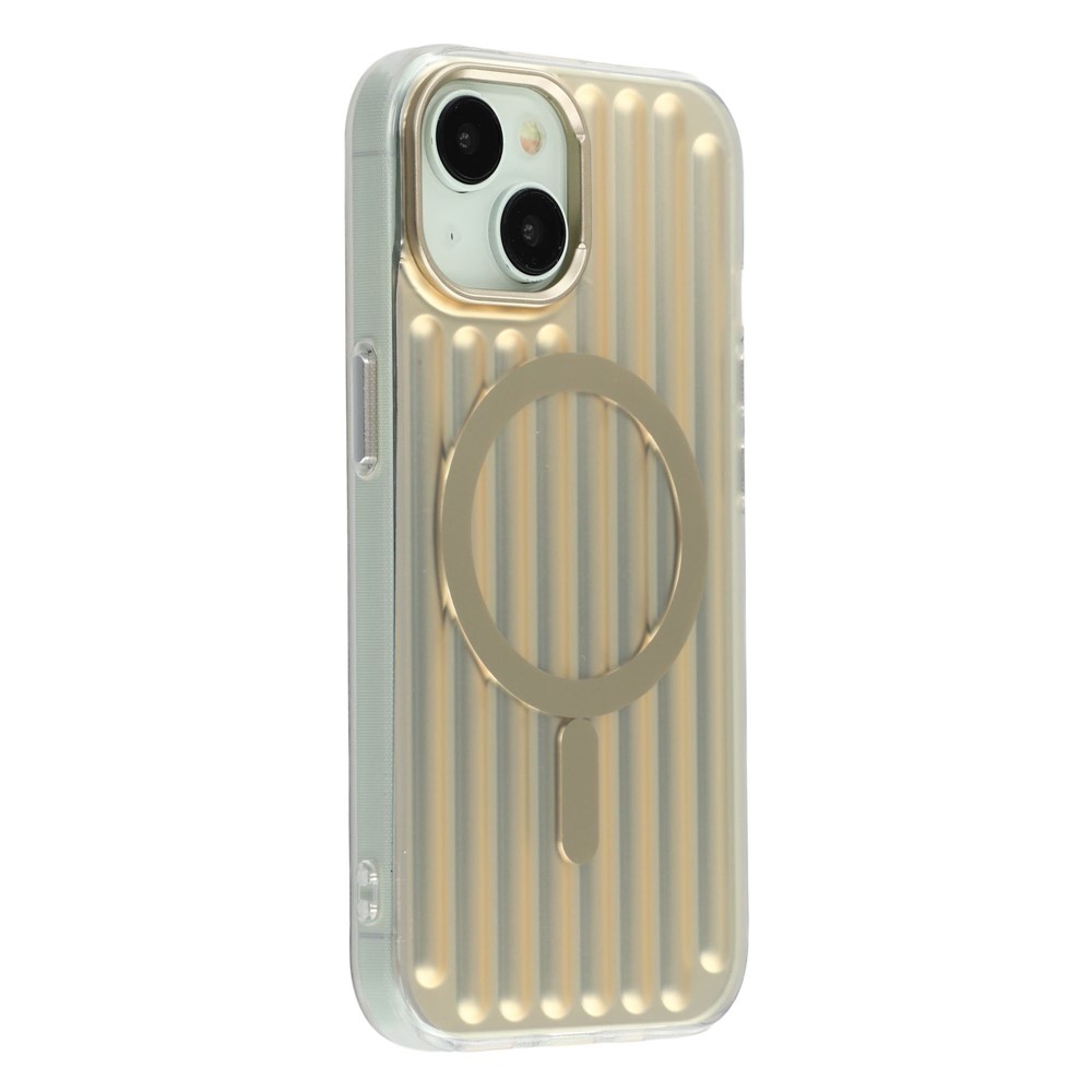 For iPhone 15 Case Compatible with MagSafe Luggage Texture IMD TPU Phone Back Cover - Gold