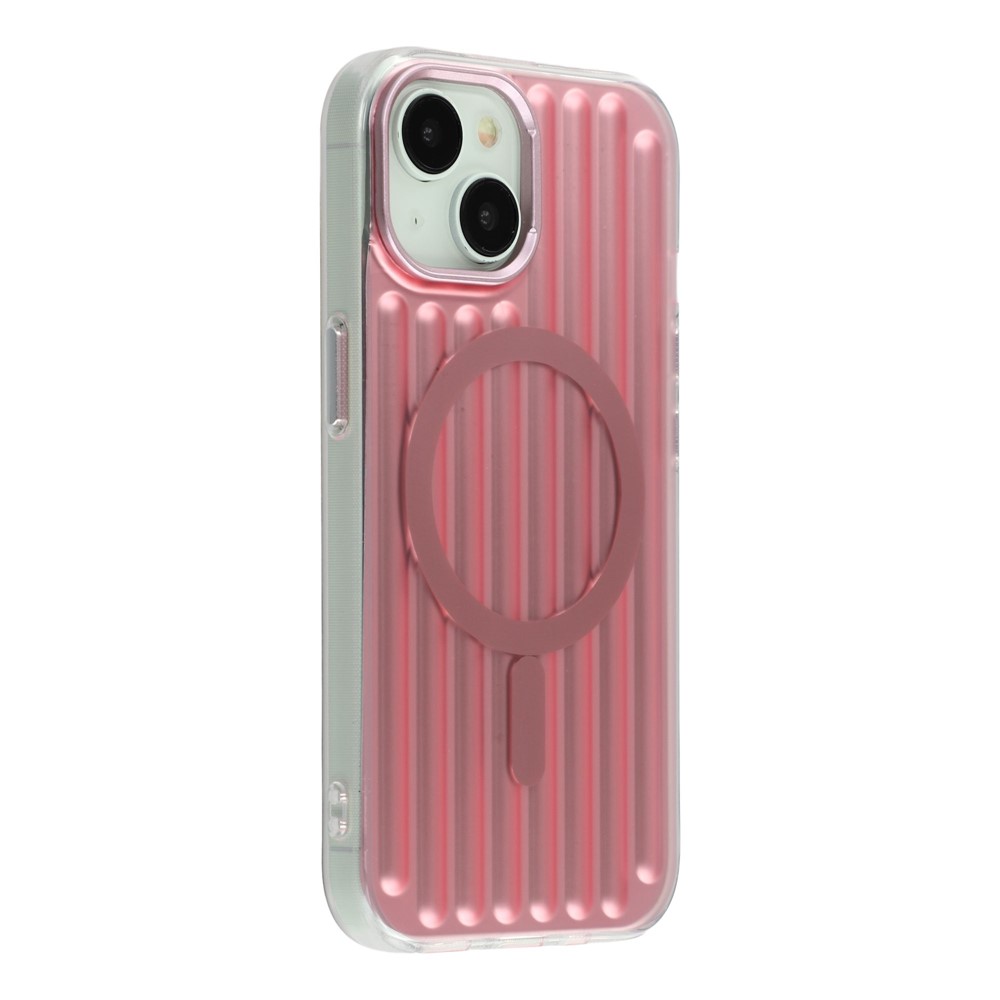 For iPhone 15 Case Compatible with MagSafe Luggage Texture IMD TPU Phone Back Cover - Rose Gold