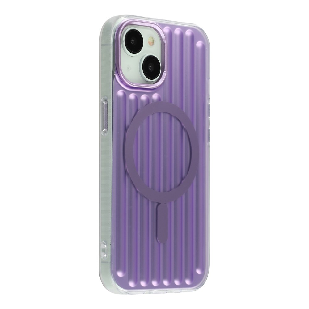 For iPhone 15 Case Compatible with MagSafe Luggage Texture IMD TPU Phone Back Cover - Purple