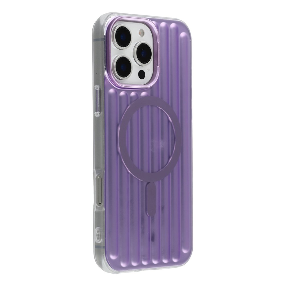 For iPhone 16 Pro Max Case Compatible with MagSafe Luggage Texture IMD TPU Phone Back Cover - Purple