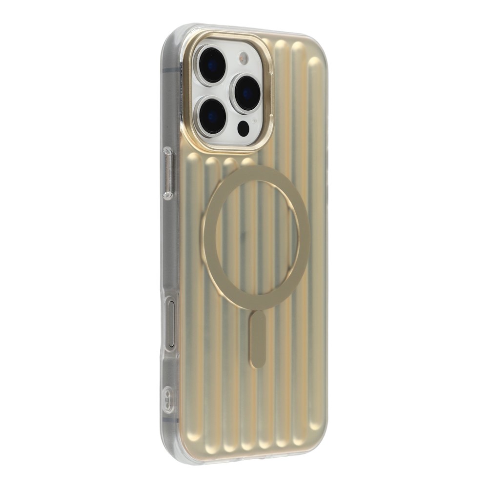 For iPhone 16 Pro Max Case Compatible with MagSafe Luggage Texture IMD TPU Phone Back Cover - Gold