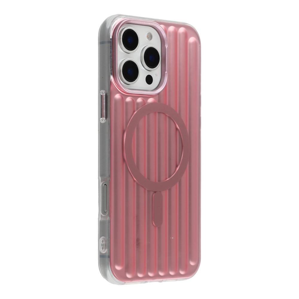 For iPhone 16 Pro Max Case Compatible with MagSafe Luggage Texture IMD TPU Phone Back Cover - Rose Gold