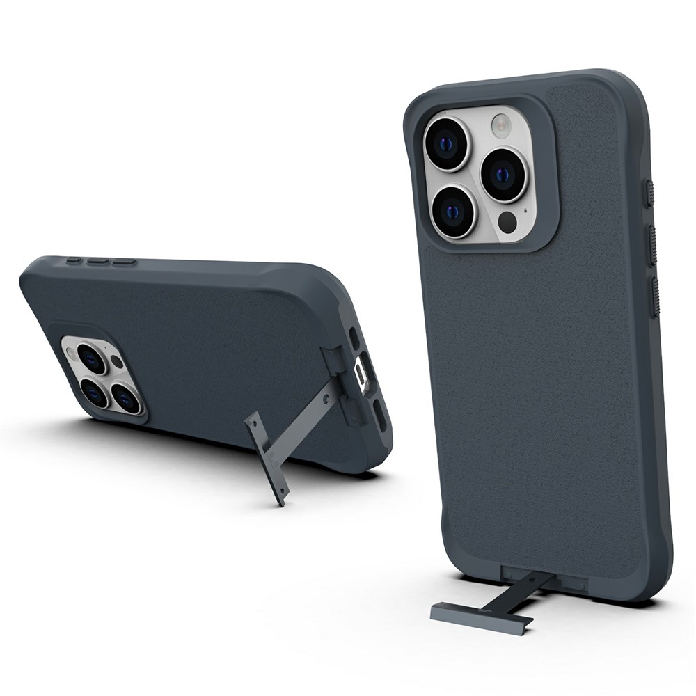 For iPhone 13 Pro Max Magnetic Case PC + TPU Phone Cover with Hidden Kickstand - Grey Blue