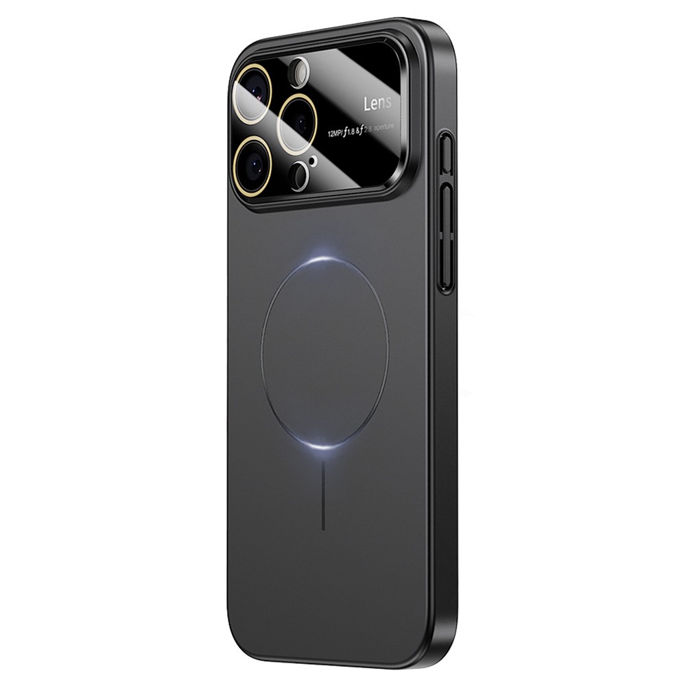 For iPhone 16 Pro Max Magnetic Case Large View Window Matte PC Phone Back Cover with Lens Film - Desert Gold - Black