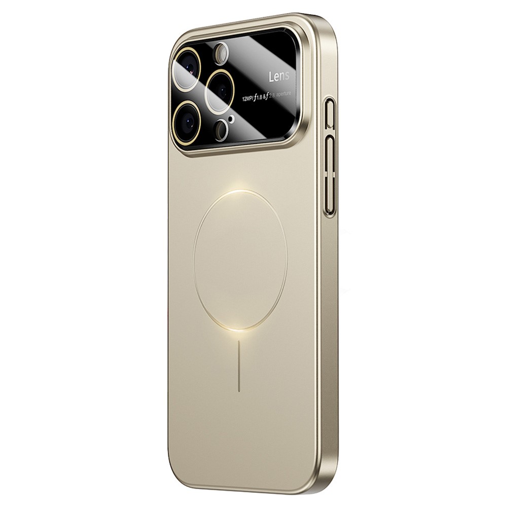 For iPhone 16 Pro Max Magnetic Case Large View Window Matte PC Phone Back Cover with Lens Film - Desert Gold - Titanium Grey