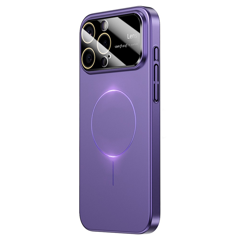 For iPhone 16 Pro Magnetic Case Large View Window Matte PC Phone Back Cover with Lens Film - Dark Purple