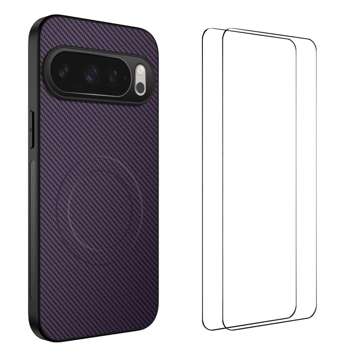 For Google Pixel 10 Pro XL Magnetic Case WANLONFENG TQ1 Series Carbon Fiber Texture PC TPU Phone Cover with 2Pcs Screen Films - Purple