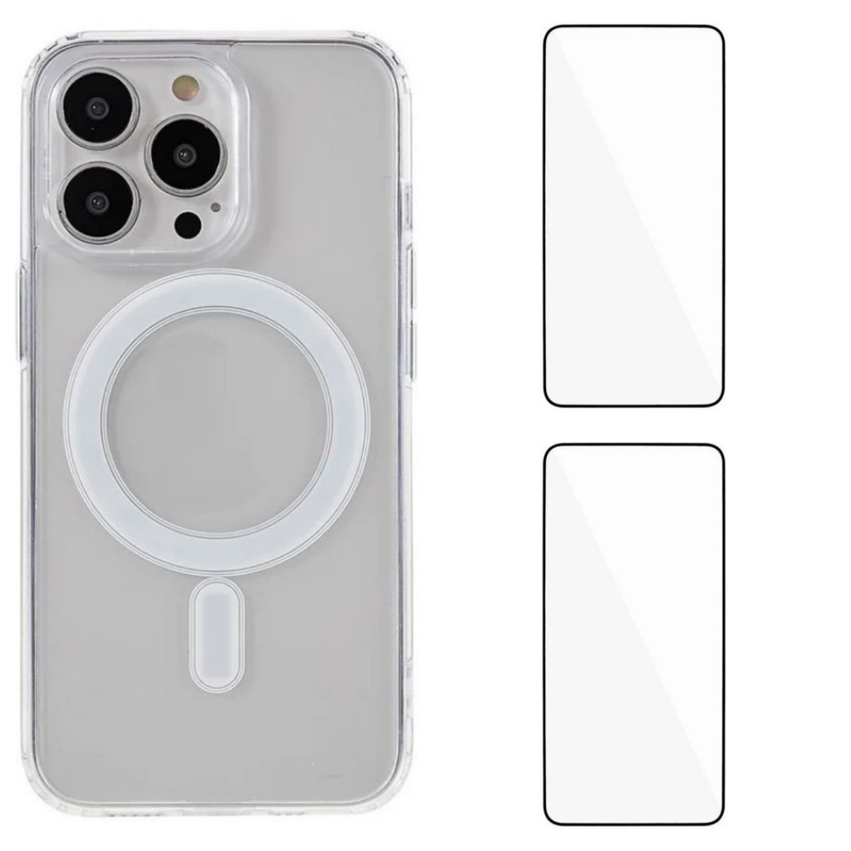 For iPhone 15 Pro Max Clear Case WANLONFENG LM1 Series Compatible with MagSafe with 2Pcs Screen Films (Big Lens Hole) - Transparent