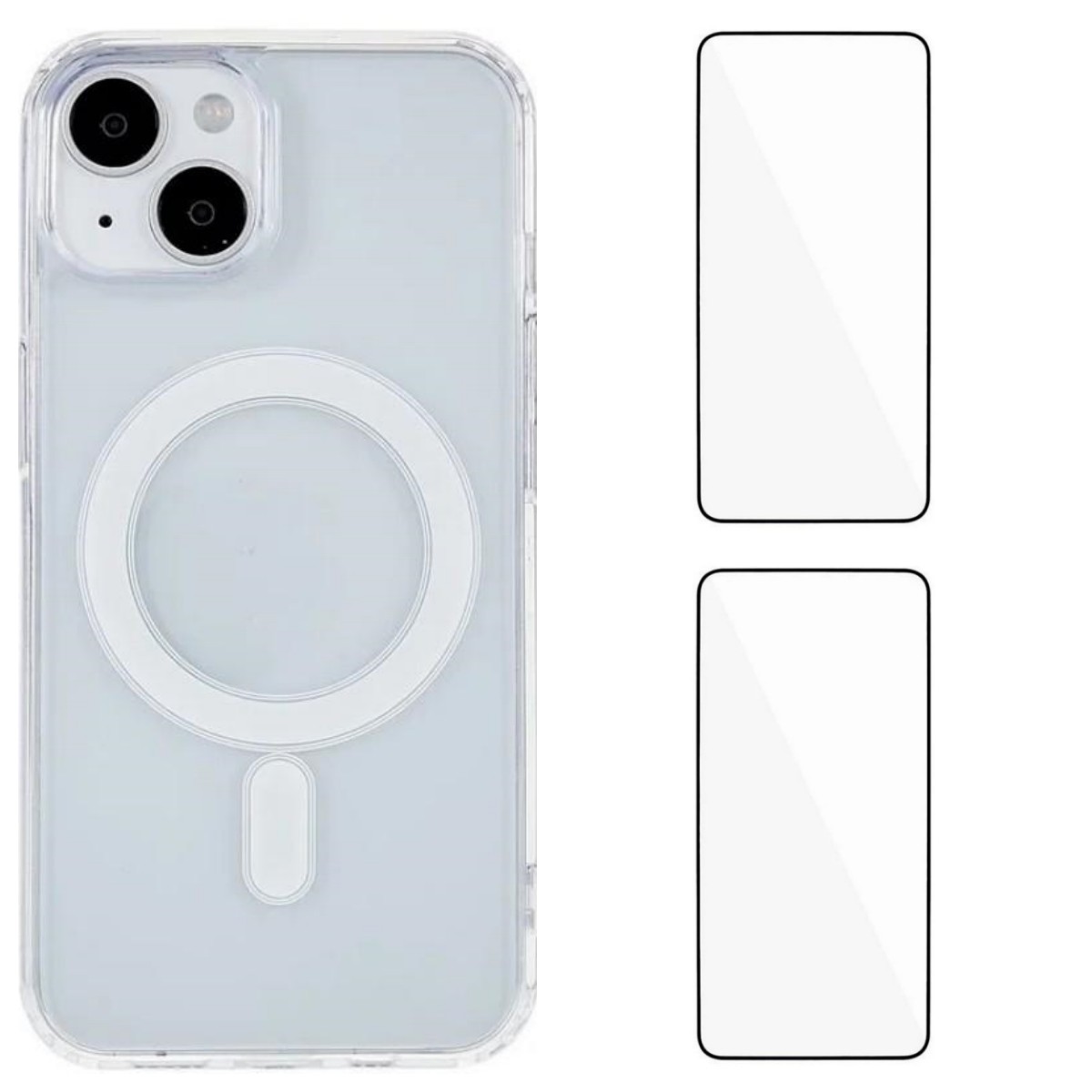 For iPhone 15 Clear Case WANLONFENG LM1 Series Compatible with MagSafe with 2Pcs Screen Films (Big Lens Hole) - Transparent
