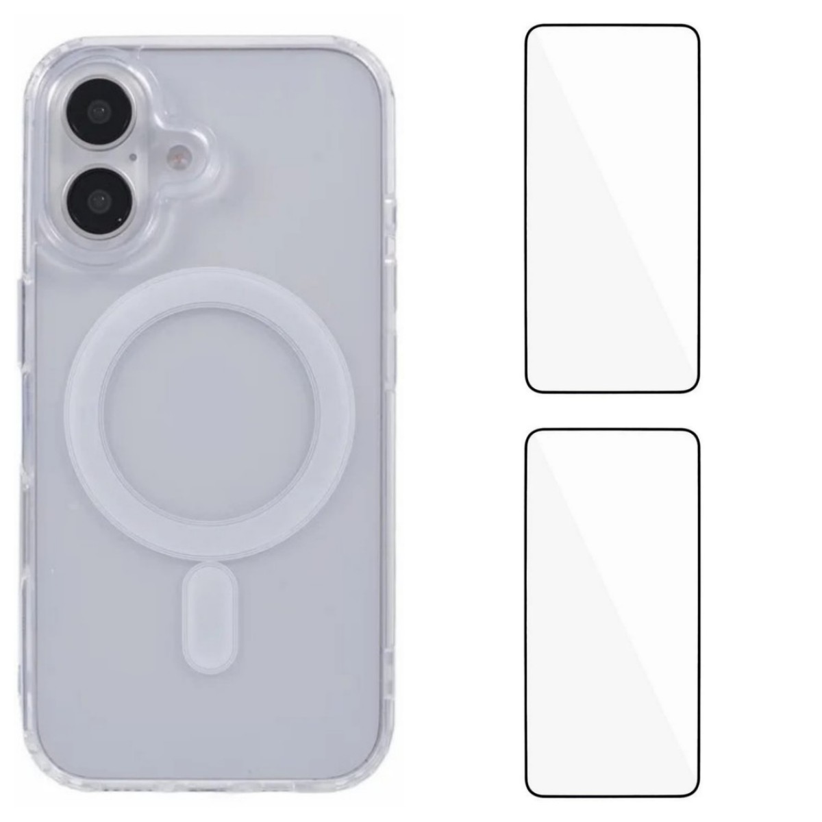 For iPhone 16 Clear Case WANLONFENG LM1 Series Compatible with MagSafe with 2Pcs Screen Films (Big Lens Hole) - Transparent