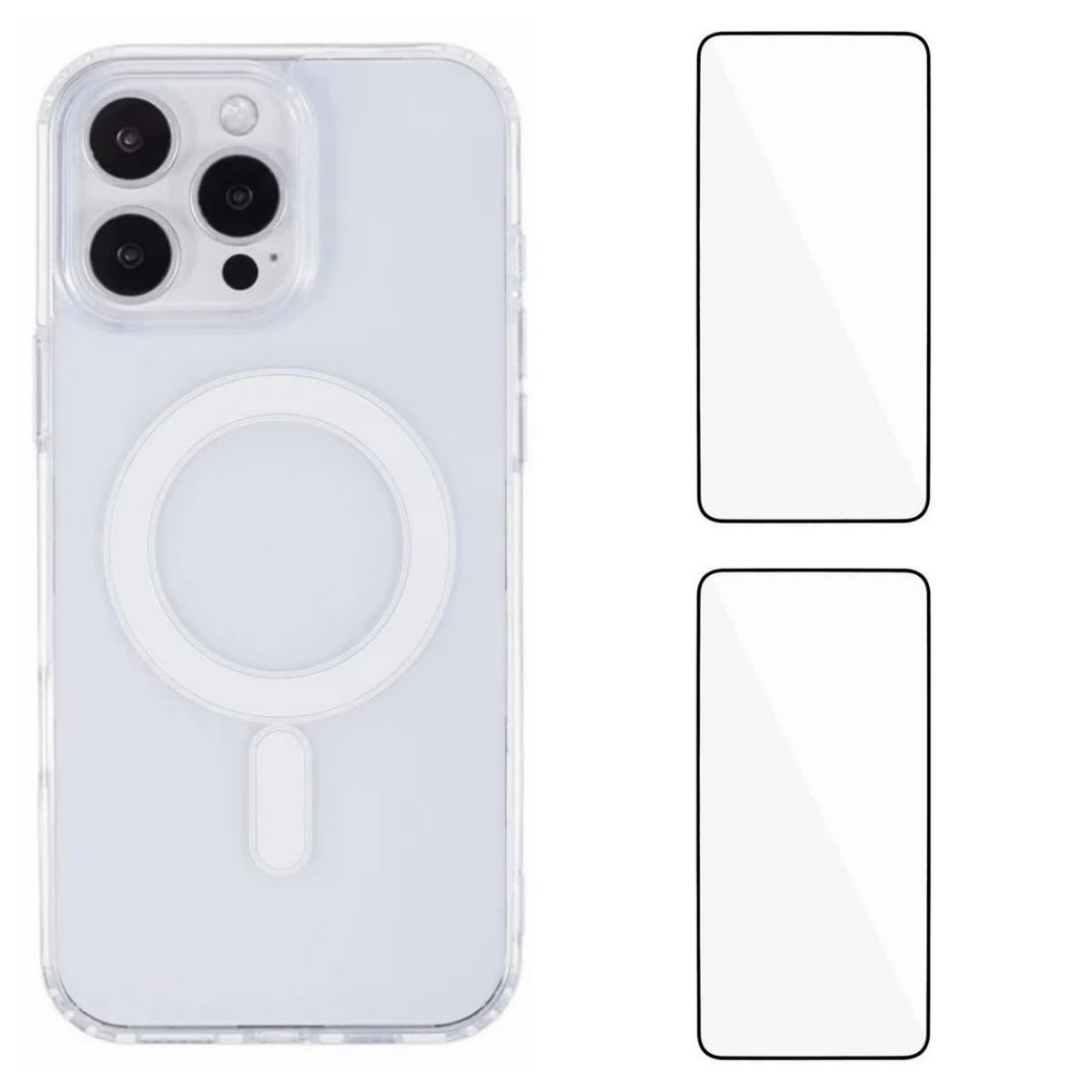 For iPhone 16 Pro Clear Case WANLONFENG LM1 Series Compatible with MagSafe with 2Pcs Screen Films (Big Lens Hole) - Transparent