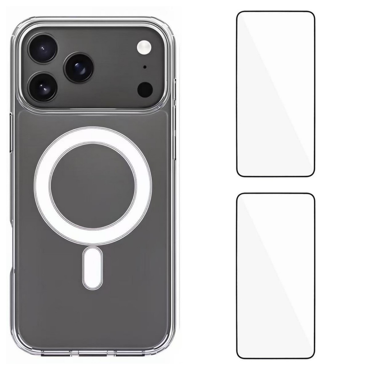 For iPhone 17 Pro Clear Case WANLONFENG LM1 Series Compatible with MagSafe with 2Pcs Screen Films (Big Lens Hole) - Transparent