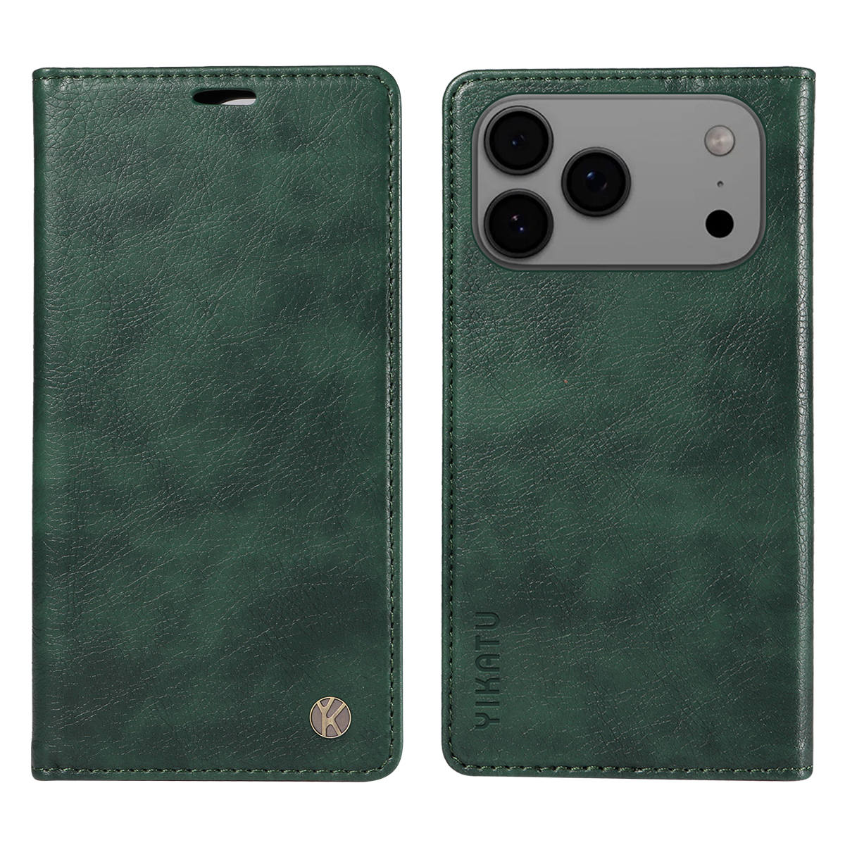 For iPhone 17 Pro Max Wallet Case YIKATU YK-006 Magnetic Closure Leather Phone Cover Litchi Texture -  Green