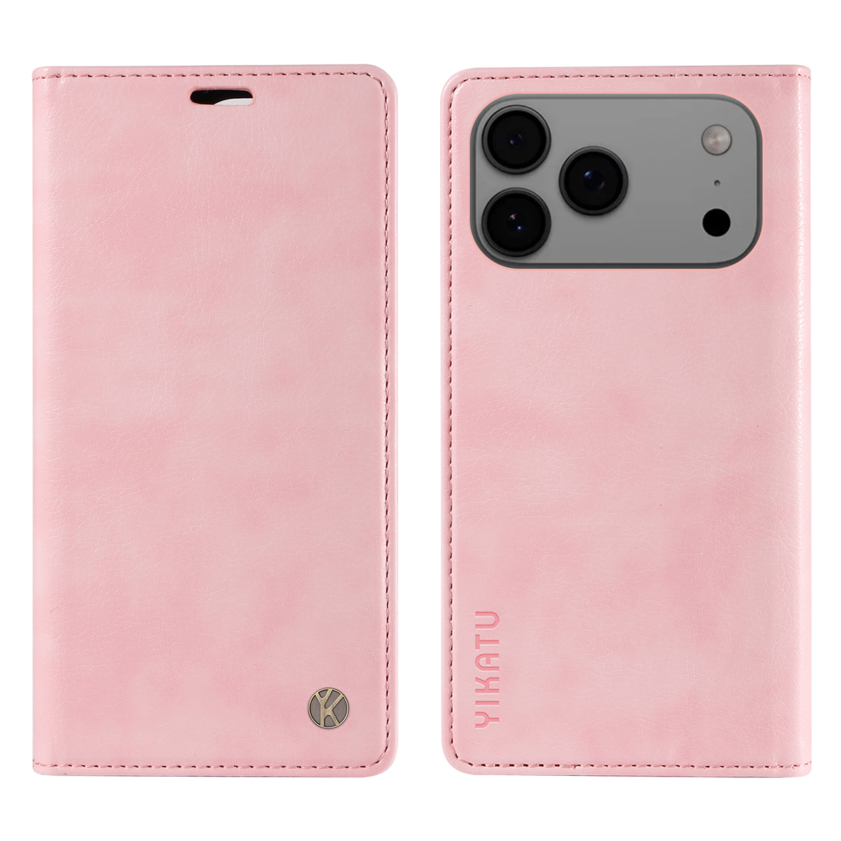 For iPhone 17 Pro Max Wallet Case YIKATU YK-006 Magnetic Closure Leather Phone Cover Litchi Texture - Pink