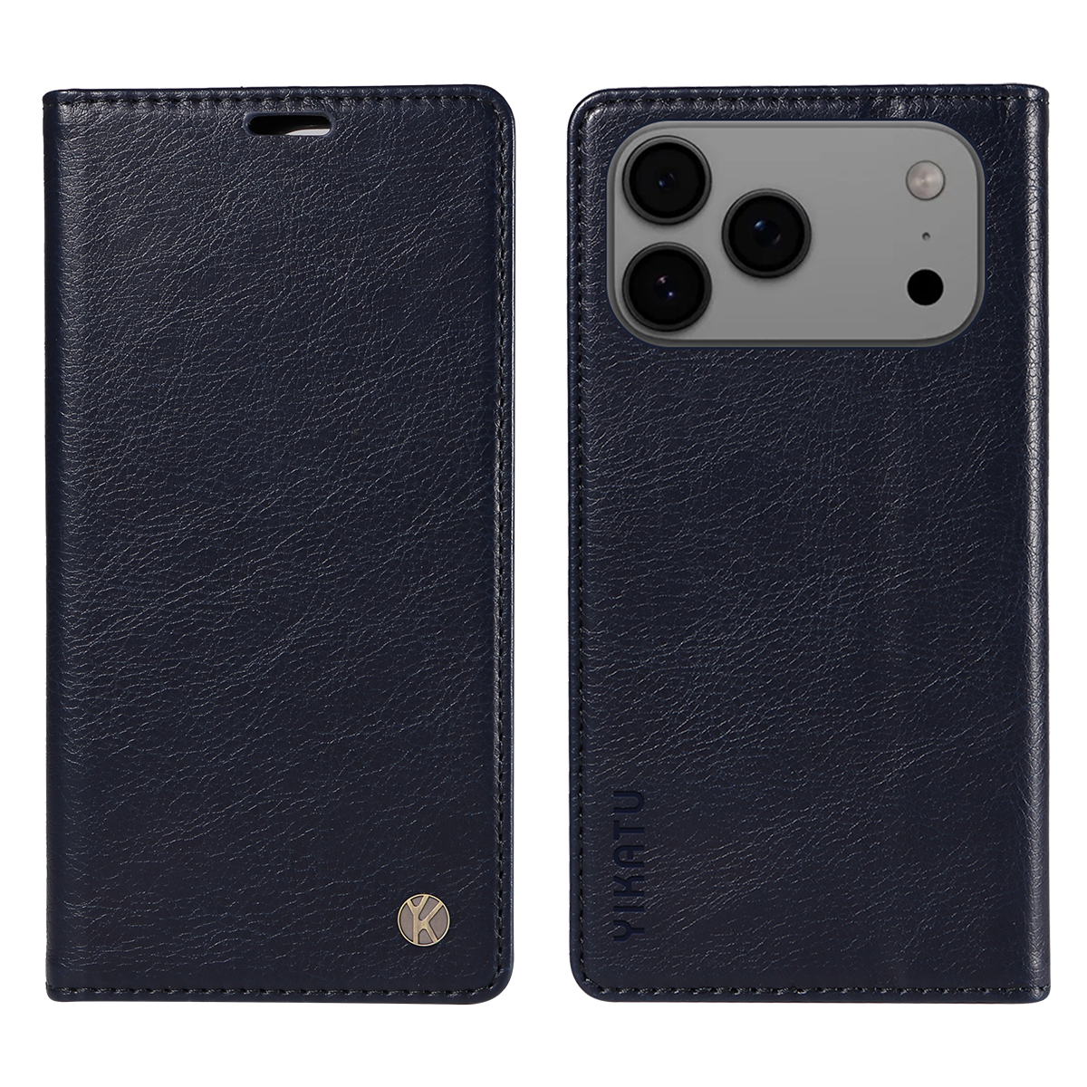 For iPhone 17 Pro Max Wallet Case YIKATU YK-006 Magnetic Closure Leather Phone Cover Litchi Texture - Navy Blue