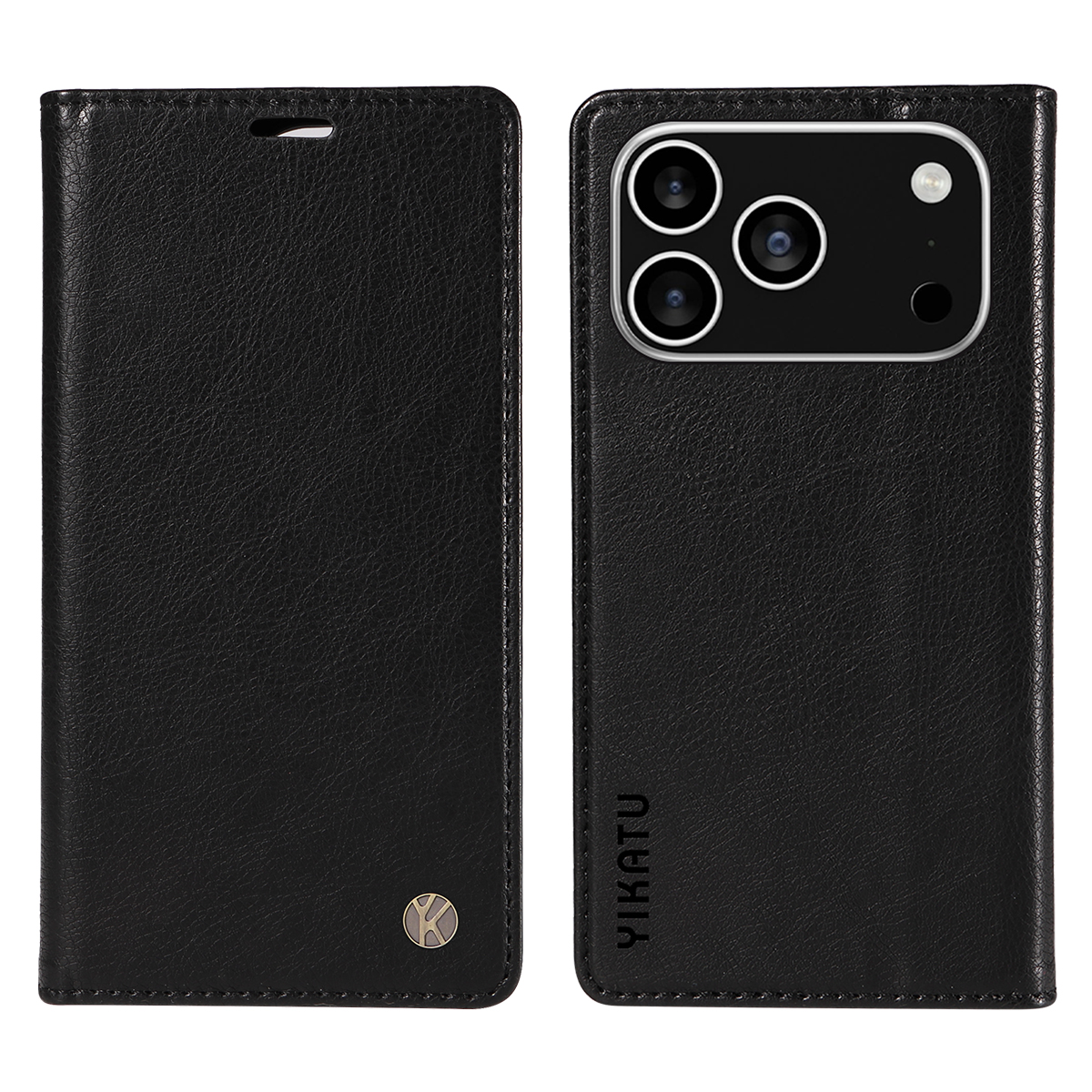 For iPhone 17 Pro Wallet Case YIKATU YK-006 Magnetic Closure Leather Phone Cover Litchi Texture - Black