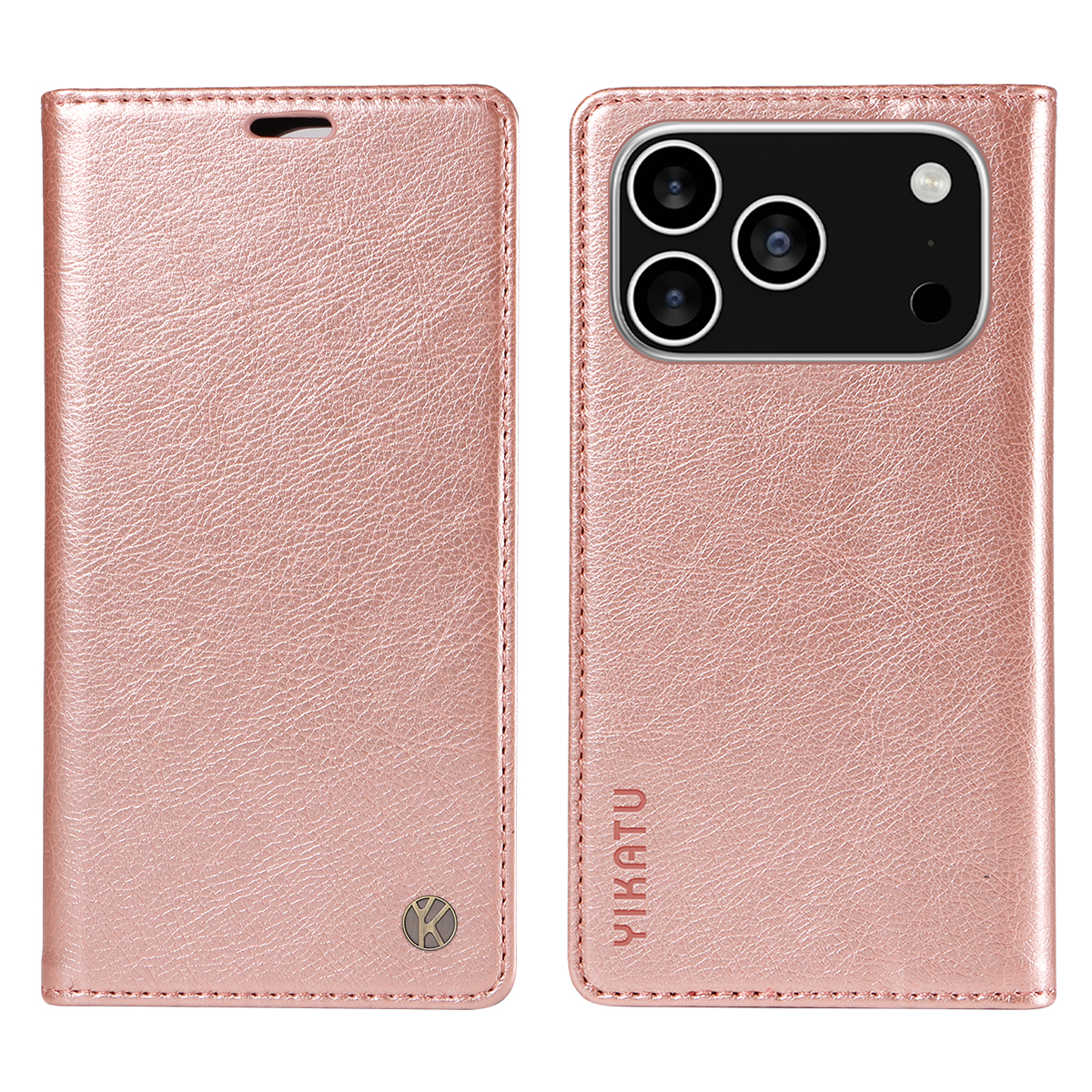 For iPhone 17 Pro Wallet Case YIKATU YK-006 Magnetic Closure Leather Phone Cover Litchi Texture - Rose Gold