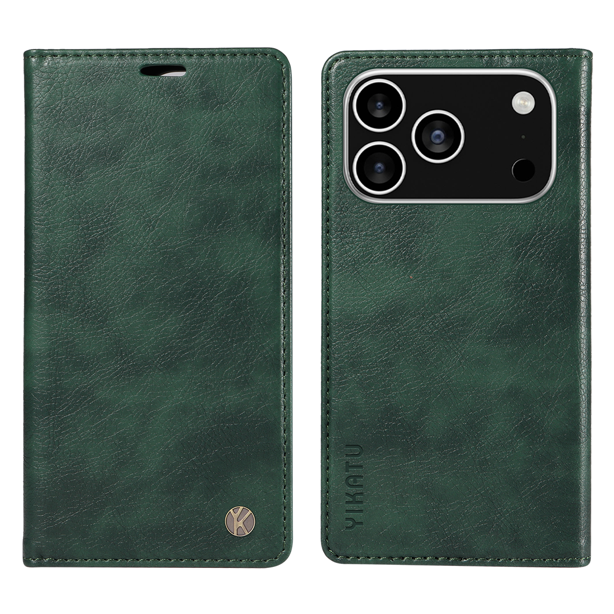 For iPhone 17 Pro Wallet Case YIKATU YK-006 Magnetic Closure Leather Phone Cover Litchi Texture -  Green
