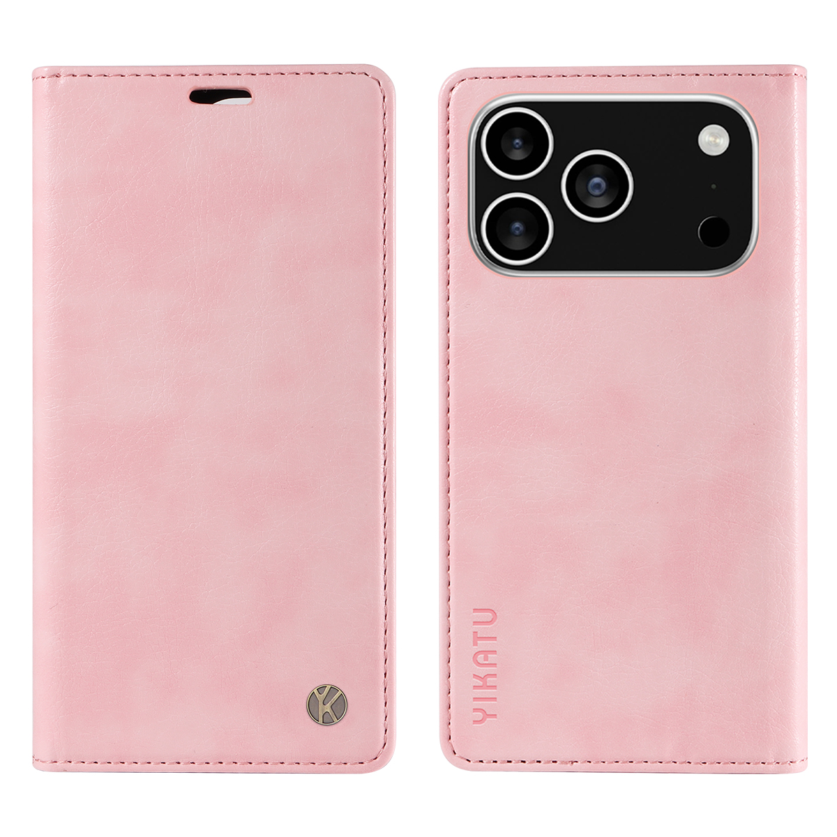 For iPhone 17 Pro Wallet Case YIKATU YK-006 Magnetic Closure Leather Phone Cover Litchi Texture - Pink