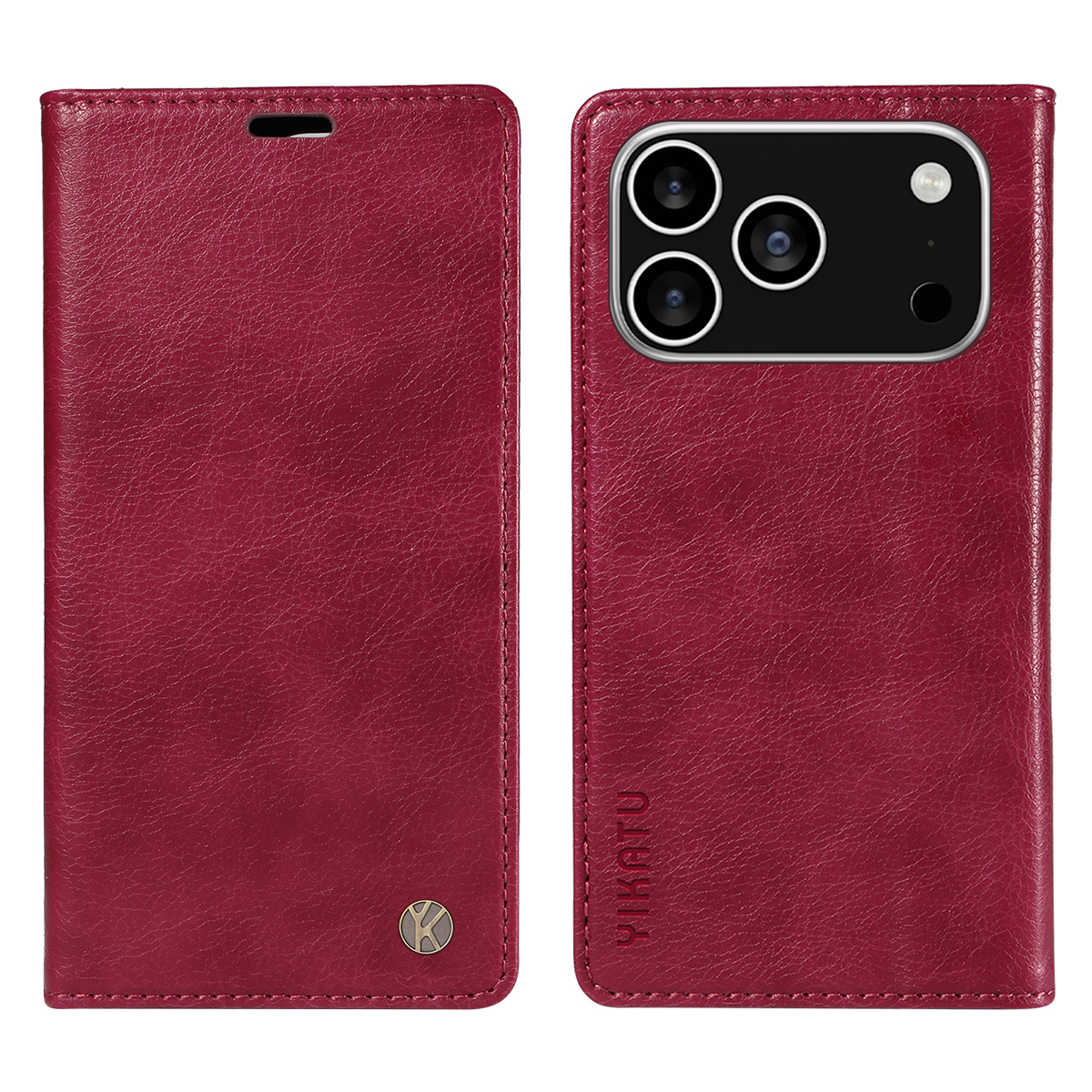 For iPhone 17 Pro Wallet Case YIKATU YK-006 Magnetic Closure Leather Phone Cover Litchi Texture - Wine Red