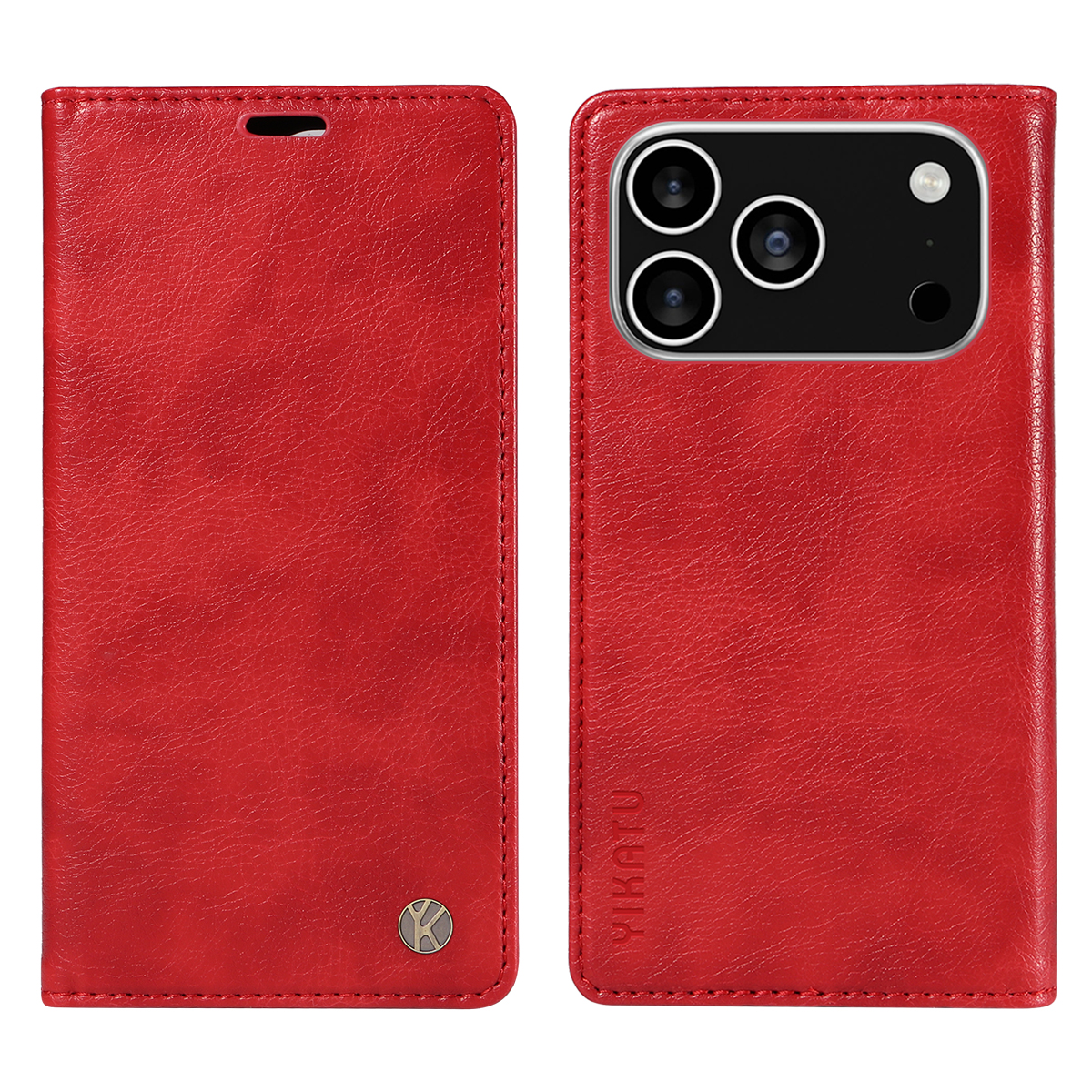 For iPhone 17 Pro Wallet Case YIKATU YK-006 Magnetic Closure Leather Phone Cover Litchi Texture - Red