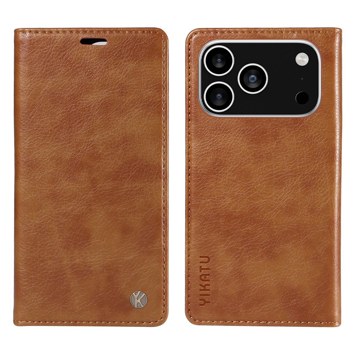 For iPhone 17 Pro Wallet Case YIKATU YK-006 Magnetic Closure Leather Phone Cover Litchi Texture -  Brown