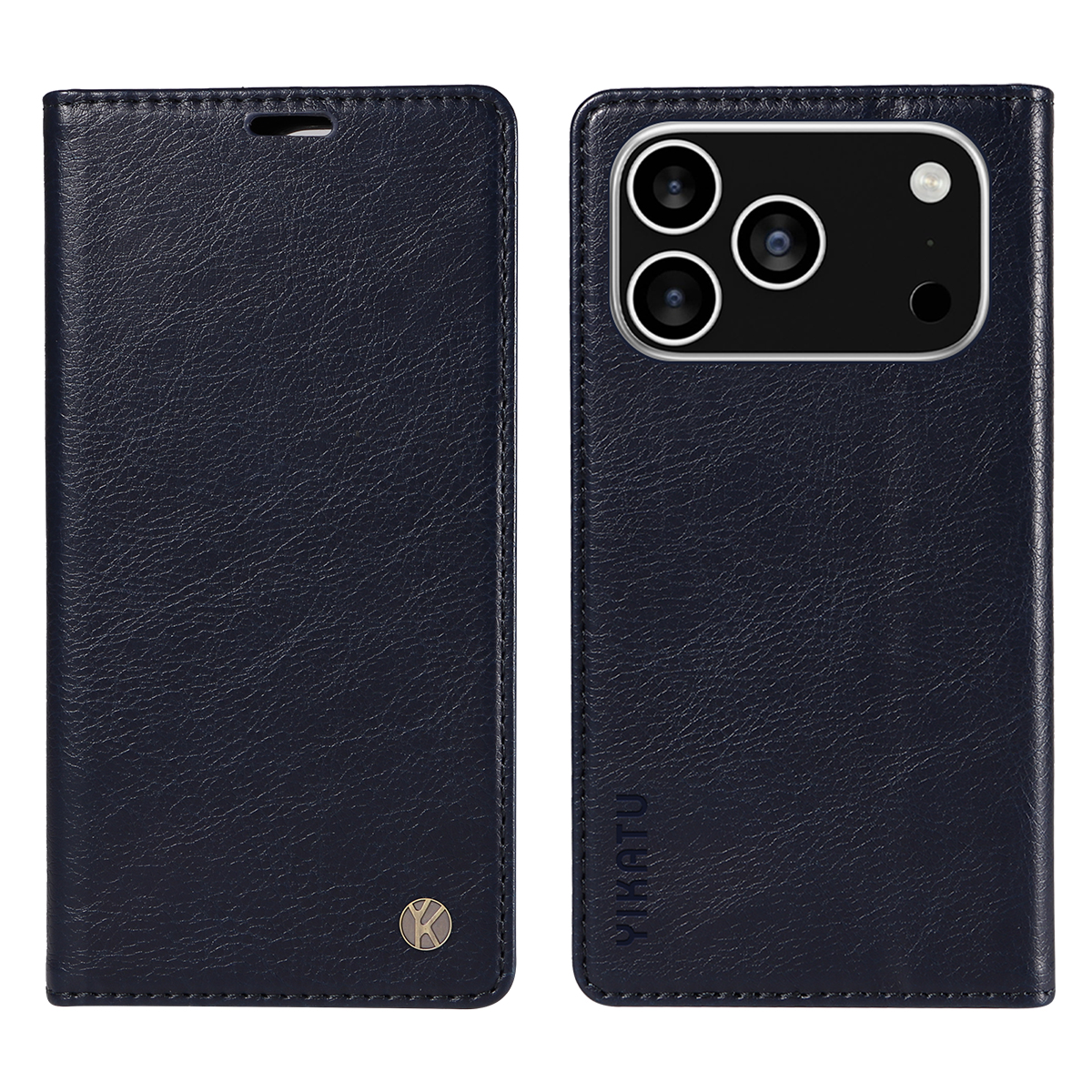 For iPhone 17 Pro Wallet Case YIKATU YK-006 Magnetic Closure Leather Phone Cover Litchi Texture - Navy Blue