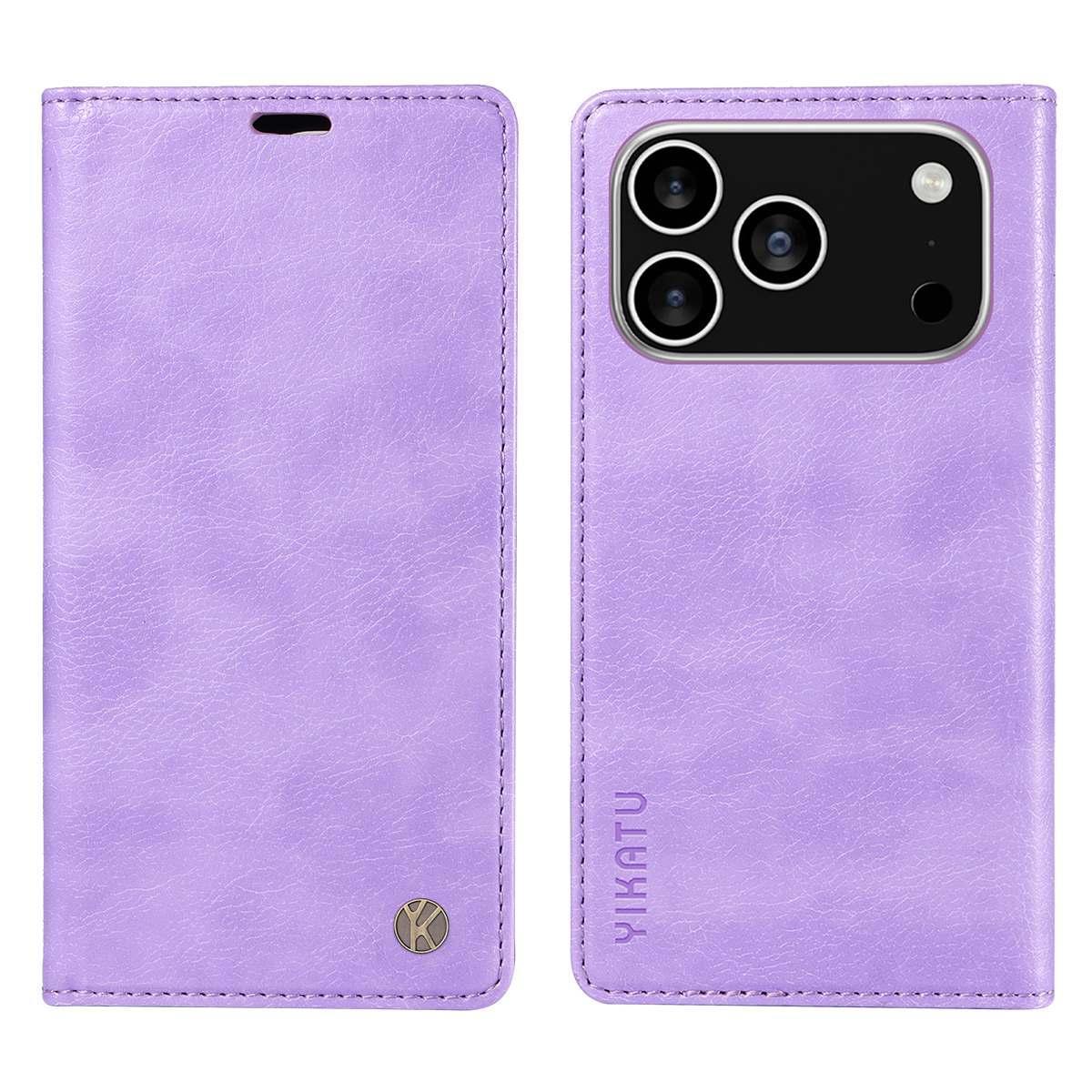 For iPhone 17 Pro Wallet Case YIKATU YK-006 Magnetic Closure Leather Phone Cover Litchi Texture - Purple