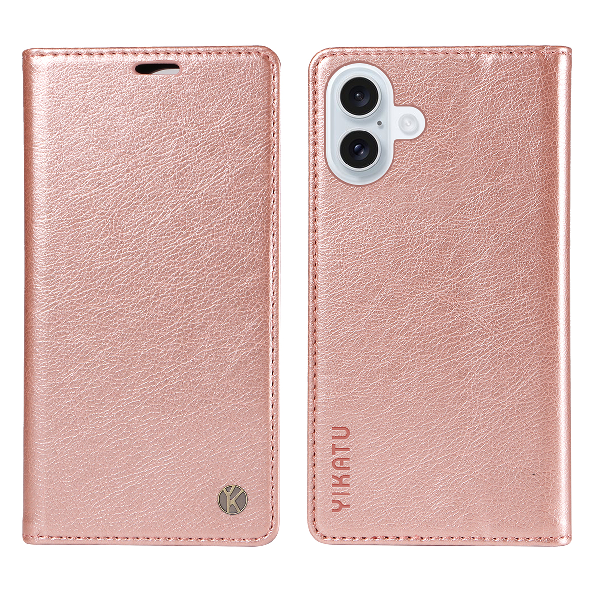 For iPhone 17 Wallet Case YIKATU YK-006 Magnetic Closure Leather Phone Cover Litchi Texture - Rose Gold