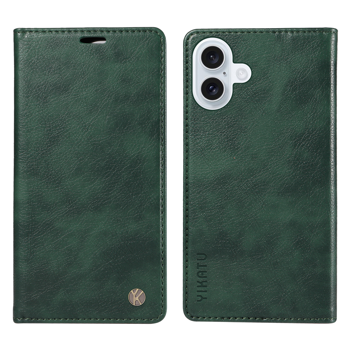 For iPhone 17 Wallet Case YIKATU YK-006 Magnetic Closure Leather Phone Cover Litchi Texture -  Green