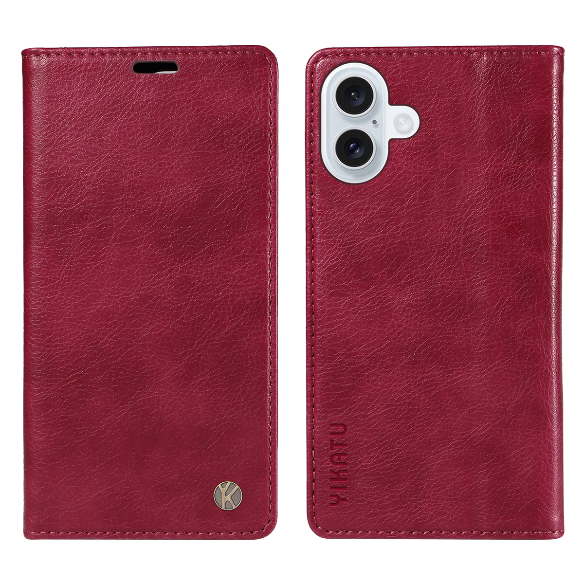 For iPhone 17 Wallet Case YIKATU YK-006 Magnetic Closure Leather Phone Cover Litchi Texture - Wine Red