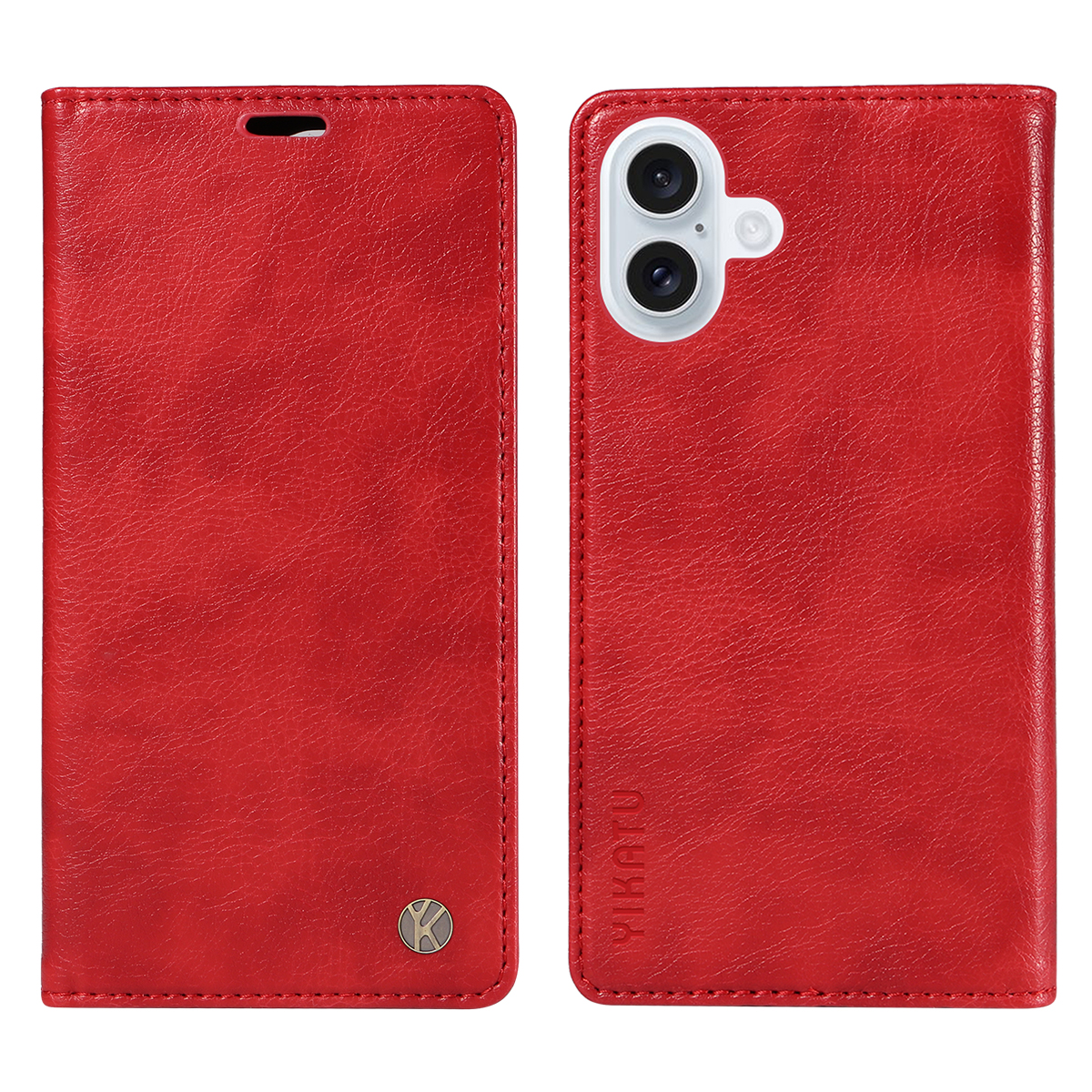 For iPhone 17 Wallet Case YIKATU YK-006 Magnetic Closure Leather Phone Cover Litchi Texture - Red