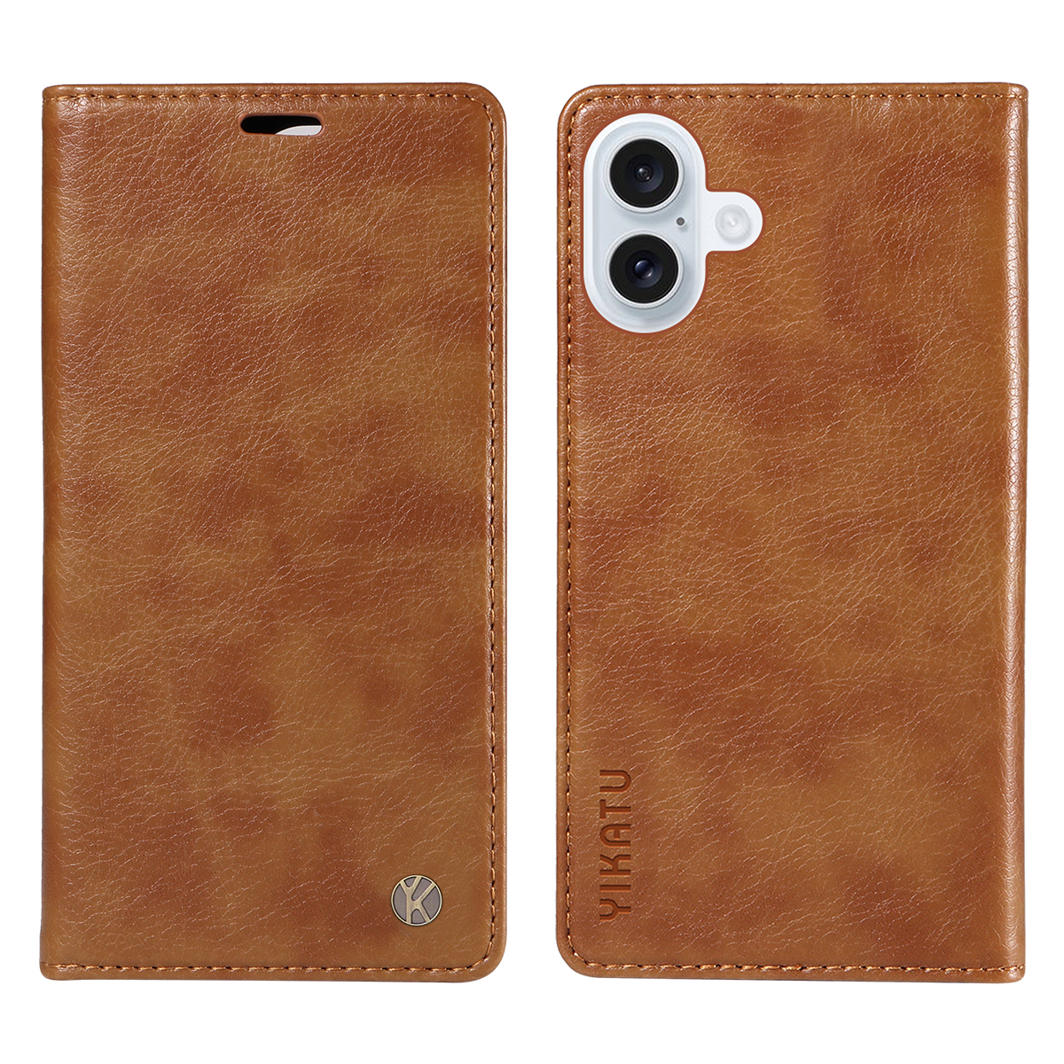 For iPhone 17 Wallet Case YIKATU YK-006 Magnetic Closure Leather Phone Cover Litchi Texture -  Brown