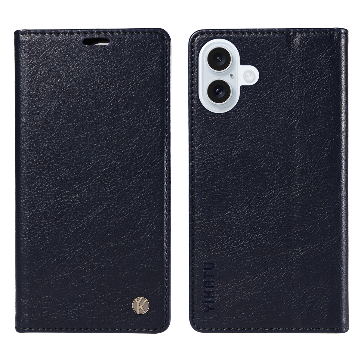 For iPhone 17 Wallet Case YIKATU YK-006 Magnetic Closure Leather Phone Cover Litchi Texture - Navy Blue