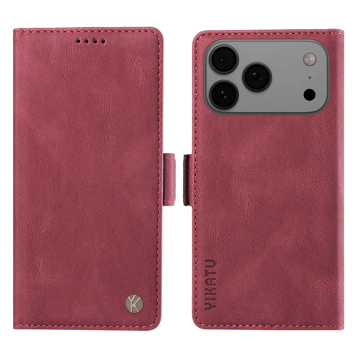 For iPhone 17 Pro Max Leather Case YIKATU YK-005 Skin-touch Feeling Wallet Phone Cover - Wine Red