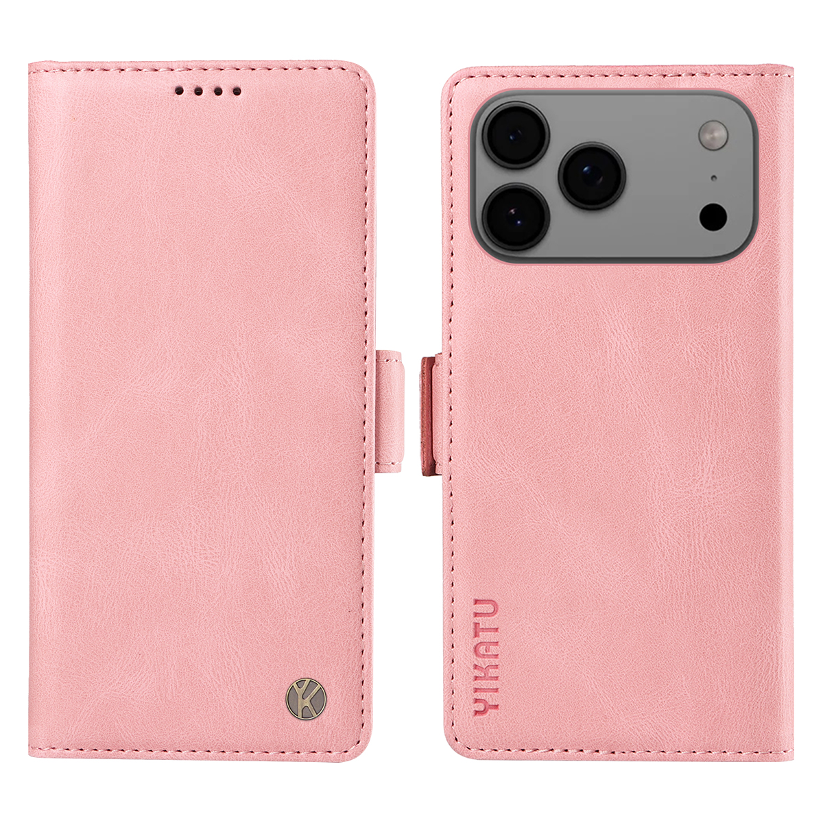 For iPhone 17 Pro Max Leather Case YIKATU YK-005 Skin-touch Feeling Wallet Phone Cover - Pink