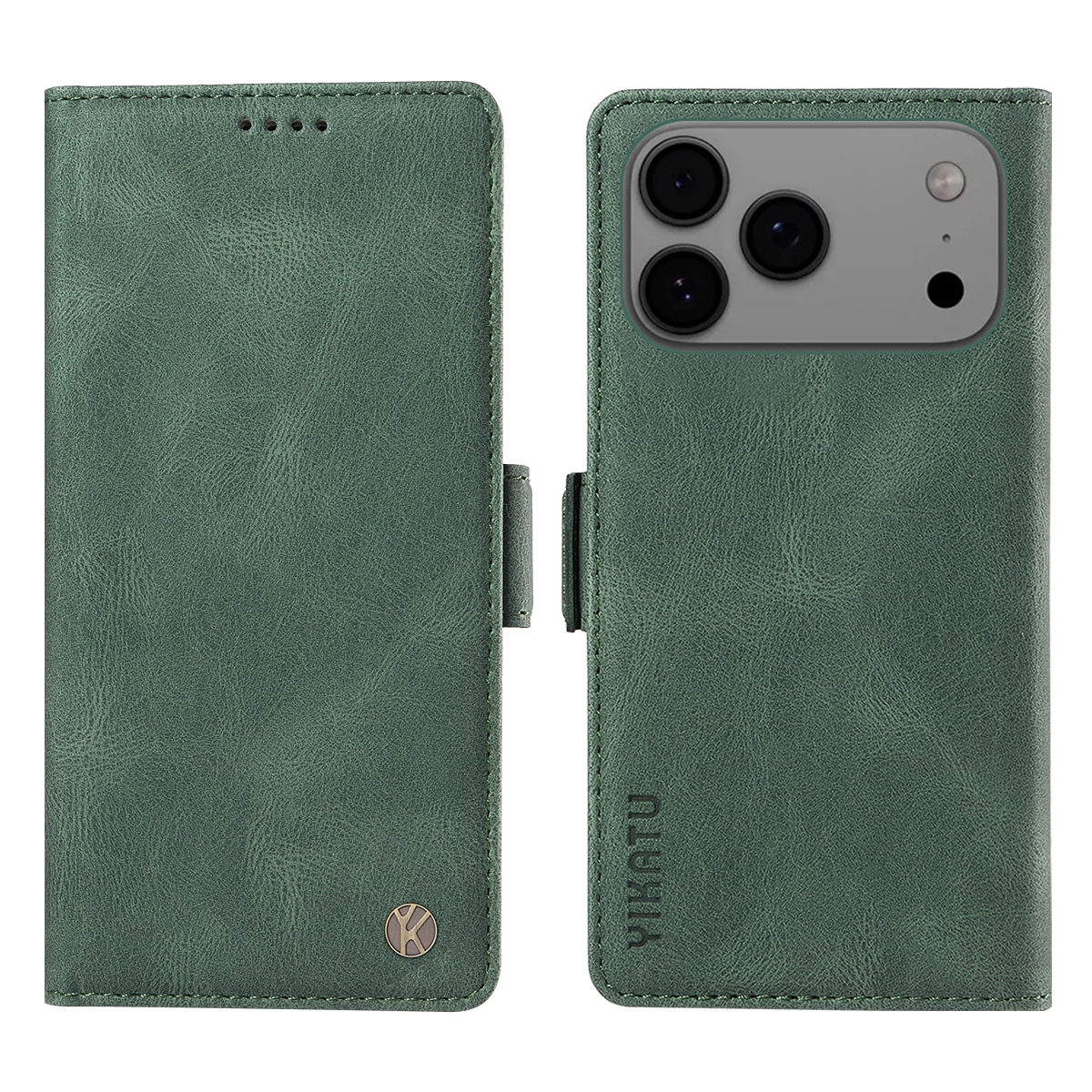 For iPhone 17 Pro Max Leather Case YIKATU YK-005 Skin-touch Feeling Wallet Phone Cover - Green