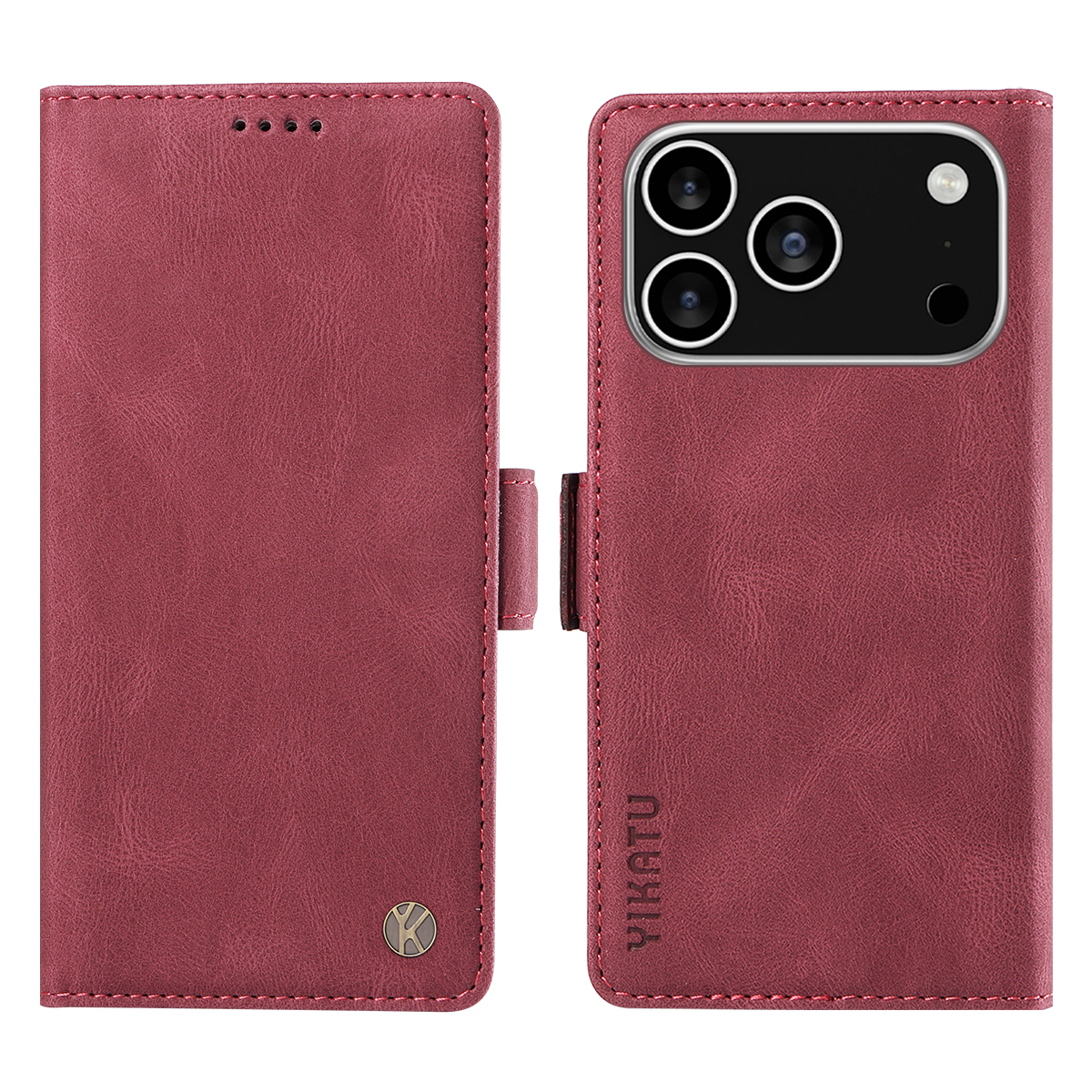 For iPhone 17 Pro Leather Case YIKATU YK-005 Skin-touch Feeling Wallet Phone Cover - Wine Red