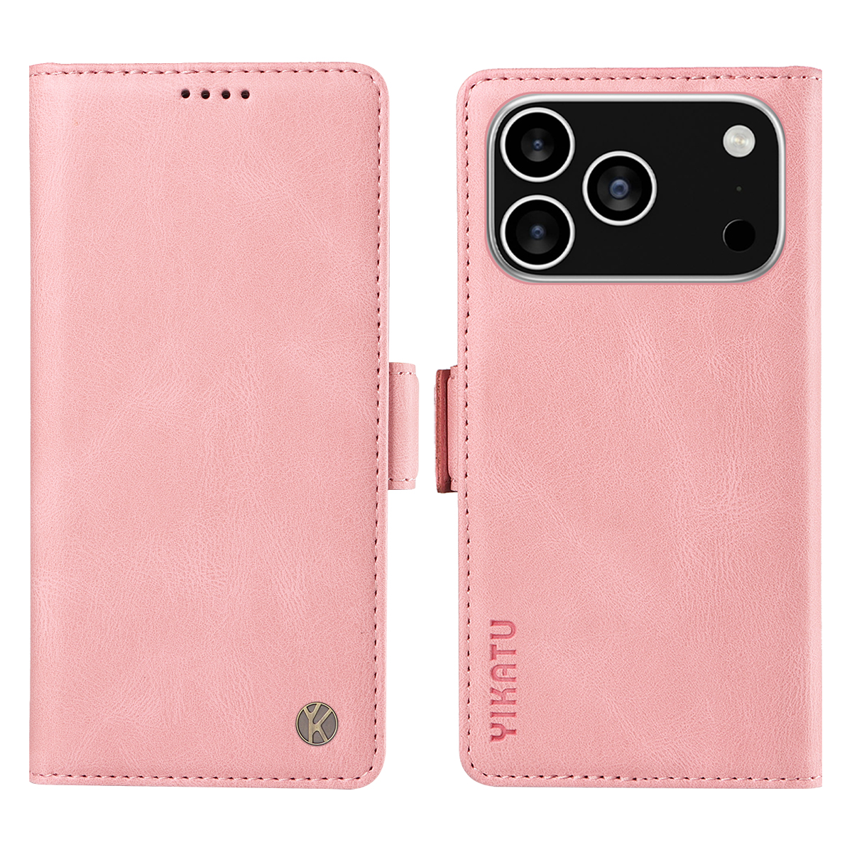For iPhone 17 Pro Leather Case YIKATU YK-005 Skin-touch Feeling Wallet Phone Cover - Pink