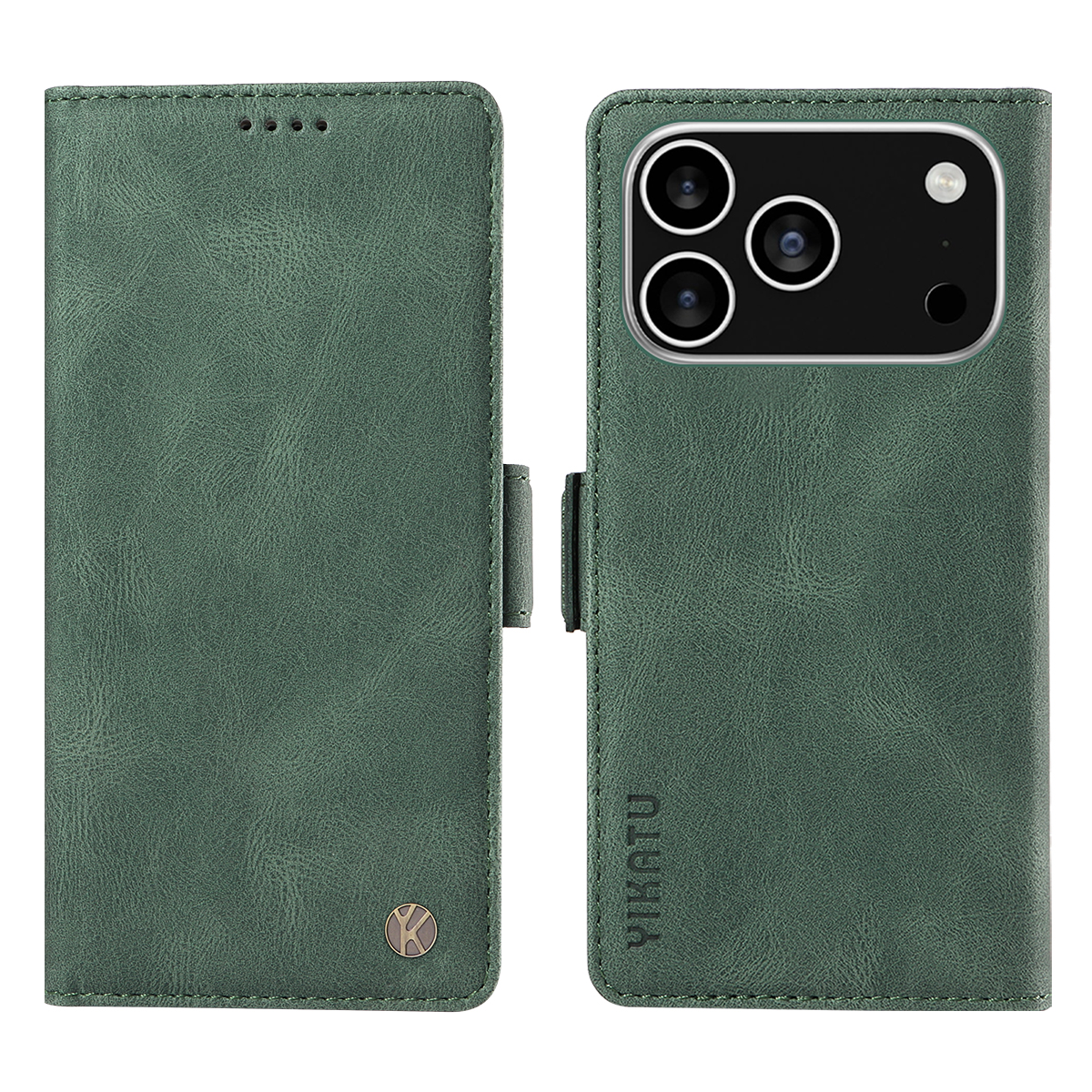 For iPhone 17 Pro Leather Case YIKATU YK-005 Skin-touch Feeling Wallet Phone Cover - Green