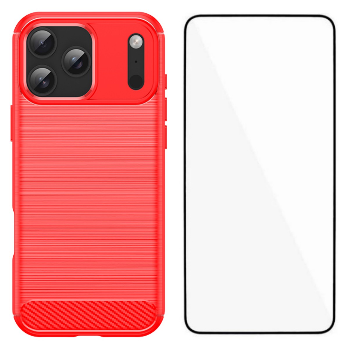 For iPhone 17 Pro Case with Tempered Glass WANLONFENG LS Series Brushed Texture TPU Phone Cover - Red