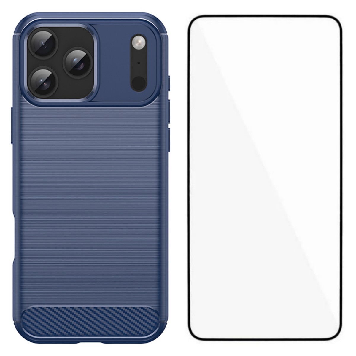 For iPhone 17 Pro Case with Tempered Glass WANLONFENG LS Series Brushed Texture TPU Phone Cover - Blue