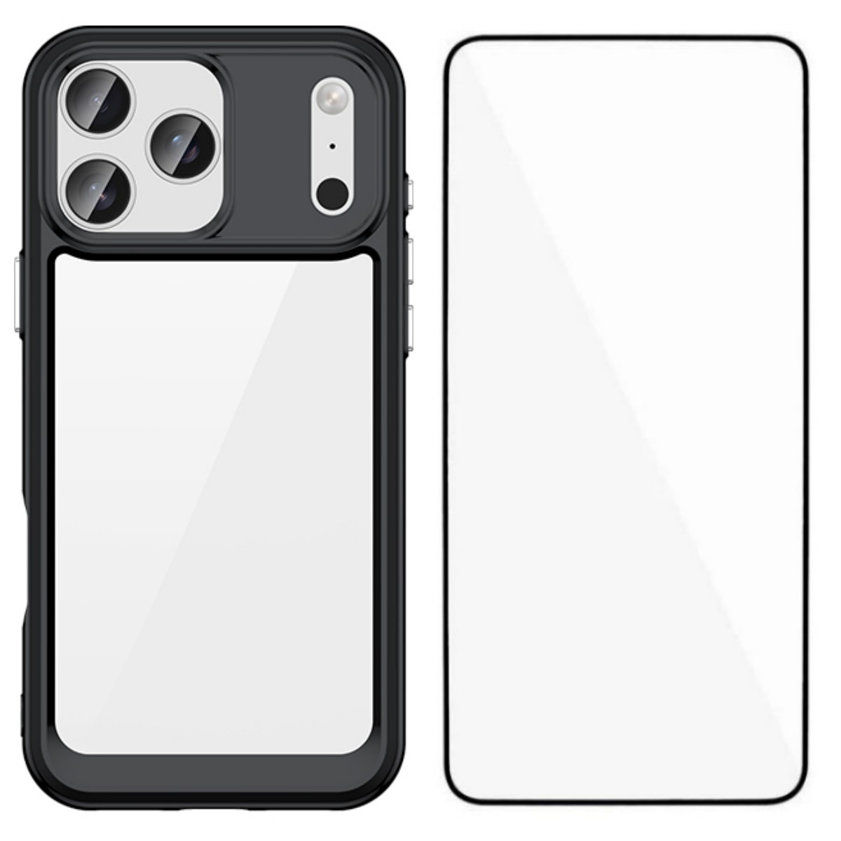For iPhone 17 Pro Back Cover WANLONFENG XC Series TPU Acrylic Phone Case with Tempered Glass Film - Black
