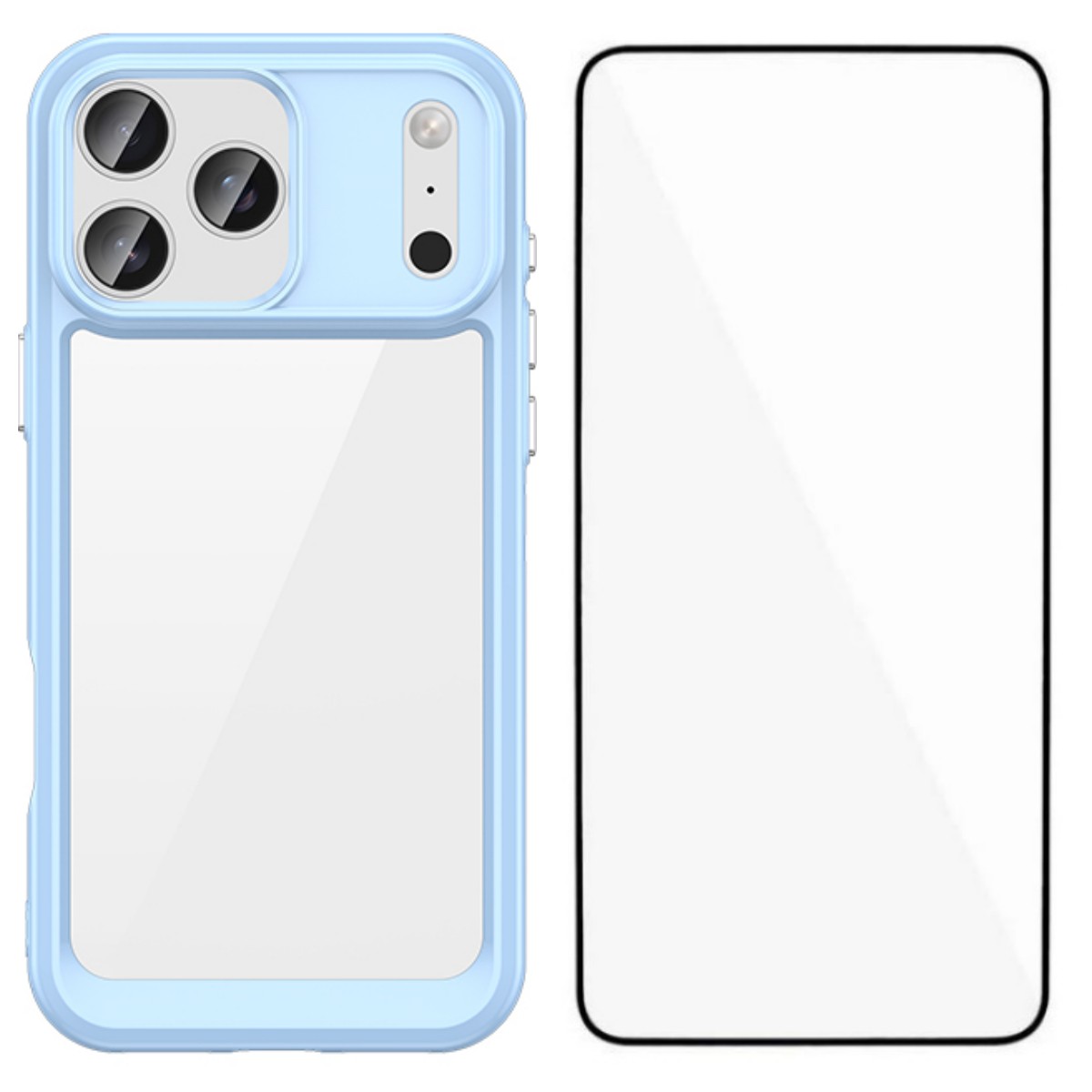 For iPhone 17 Pro Max Back Cover WANLONFENG XC Series TPU Acrylic Phone Case with Tempered Glass Film - Blue