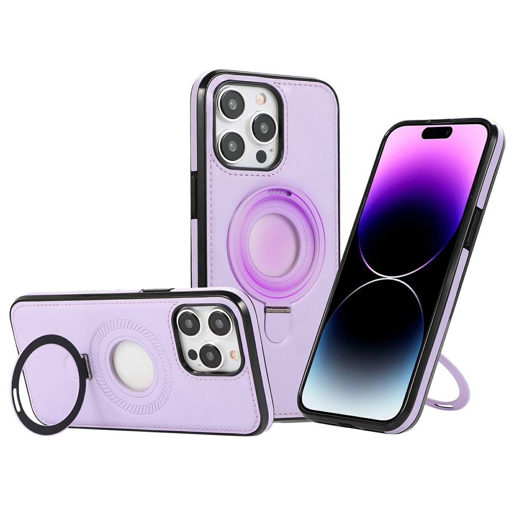 For iPhone 14 Pro Max Case Magnetic Kickstand PU Leather Coated PC + TPU Phone Cover - Purple