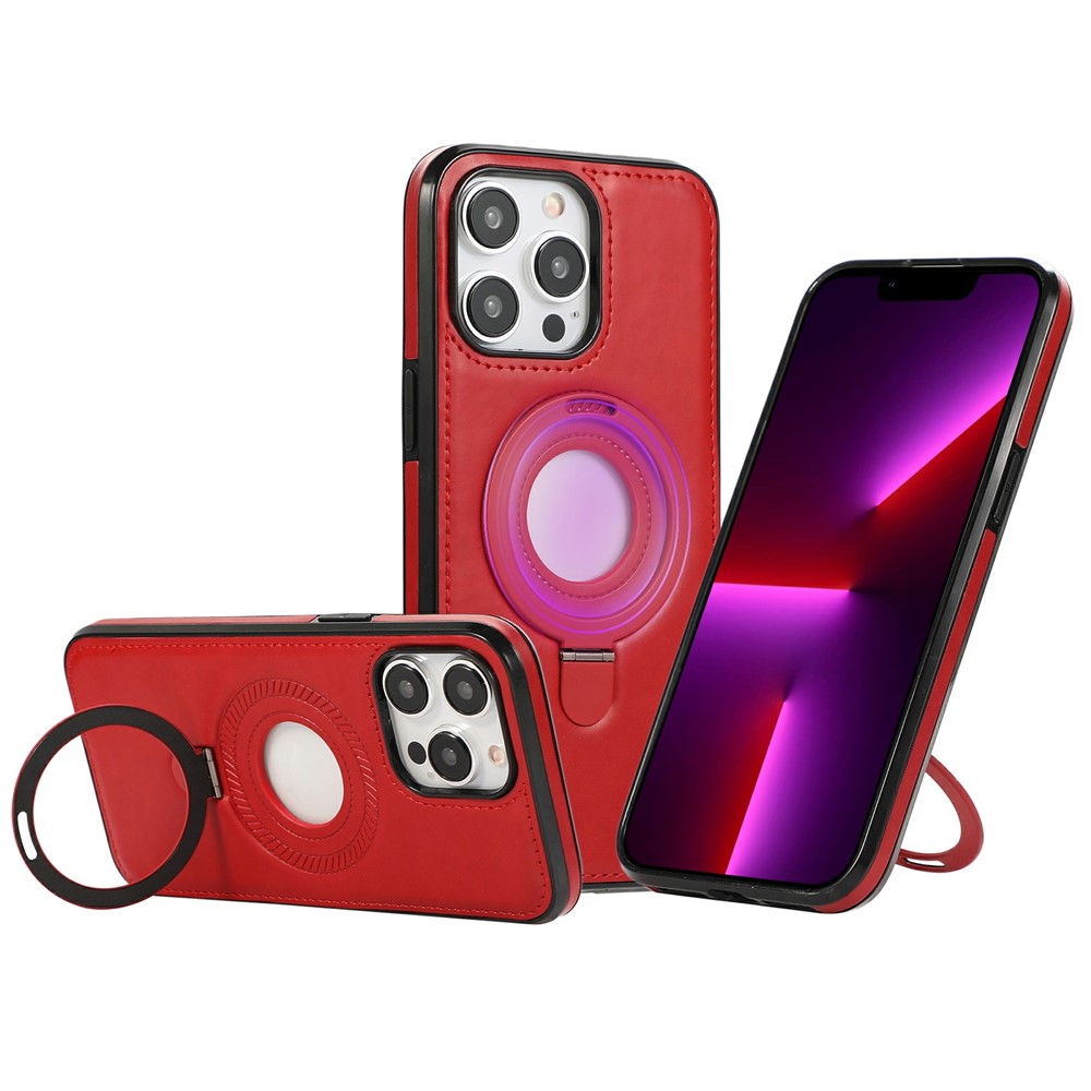 For iPhone 13 Pro Case Magnetic Kickstand PU Leather Coated PC + TPU Phone Cover - Red