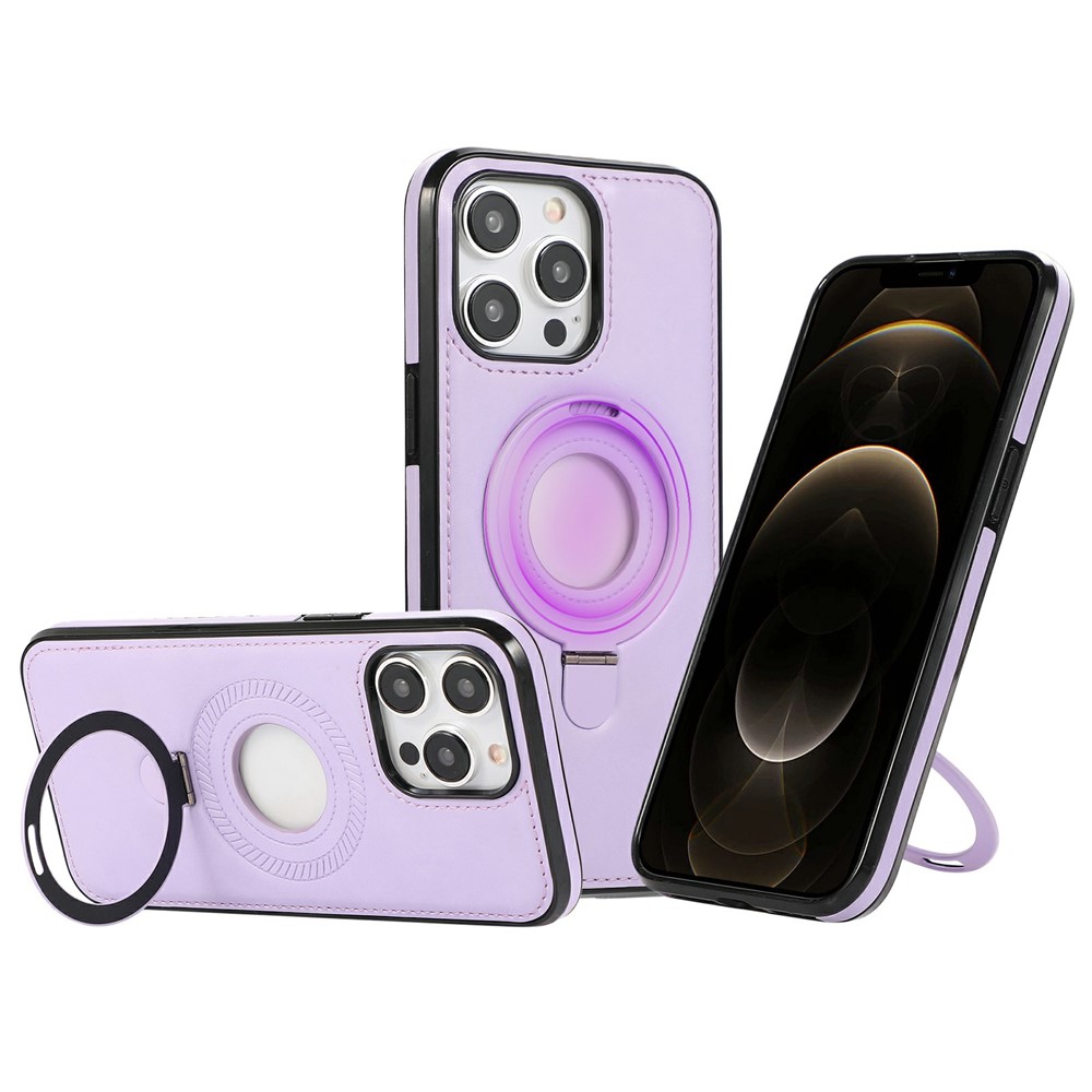 For iPhone 12 / 12 Pro Case Magnetic Kickstand PU Leather Coated PC + TPU Phone Cover - Purple