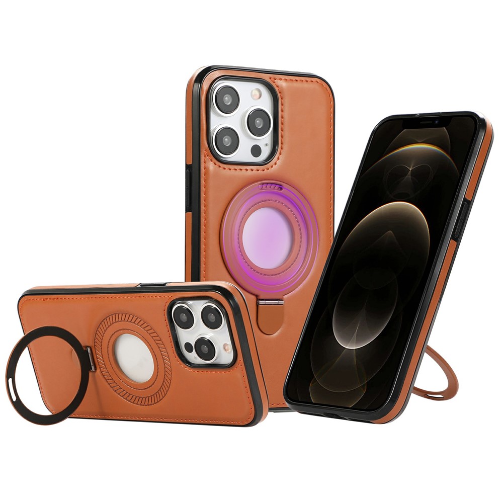 For iPhone 12 / 12 Pro Case Magnetic Kickstand PU Leather Coated PC + TPU Phone Cover - Brown