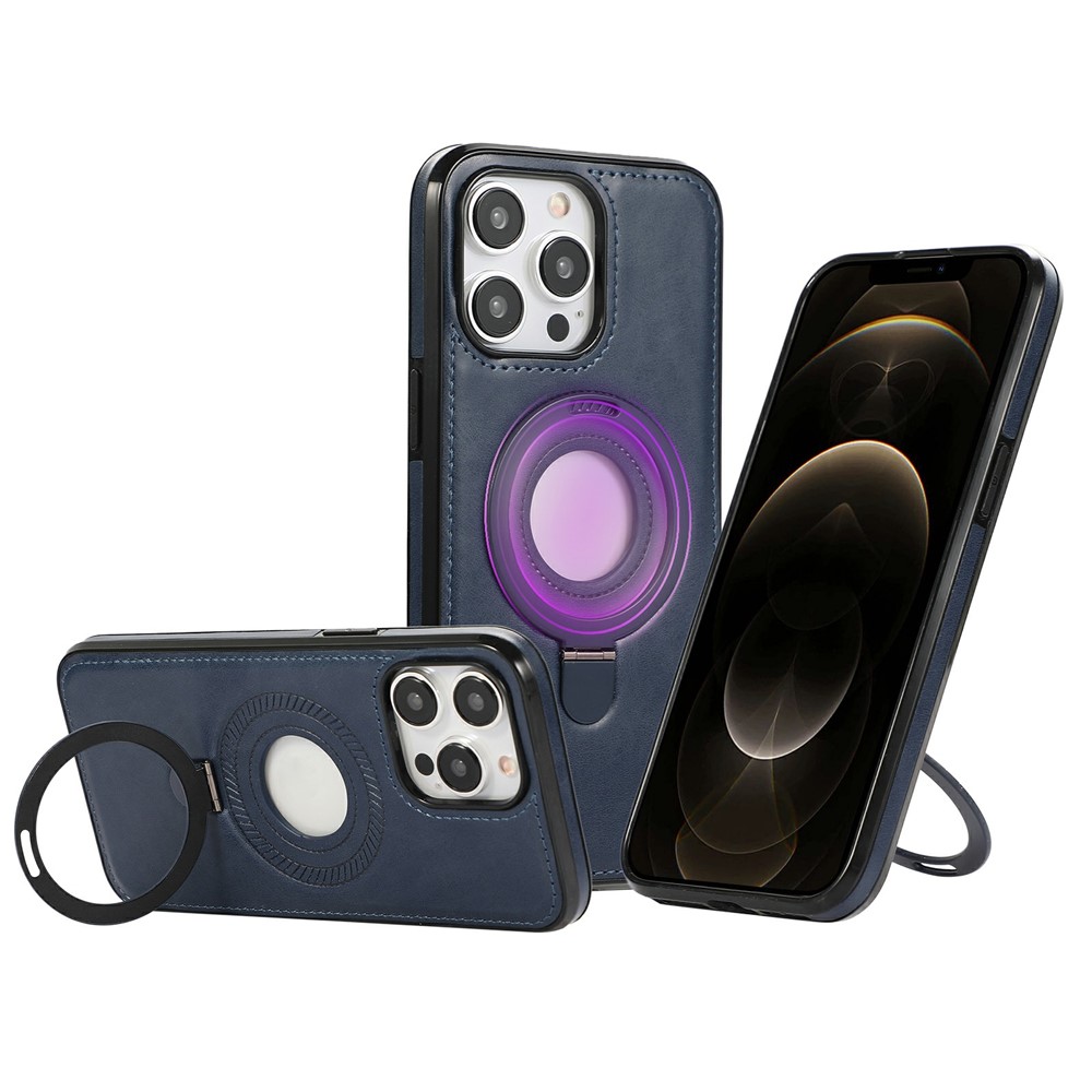 For iPhone 12 / 12 Pro Case Magnetic Kickstand PU Leather Coated PC + TPU Phone Cover - Blue