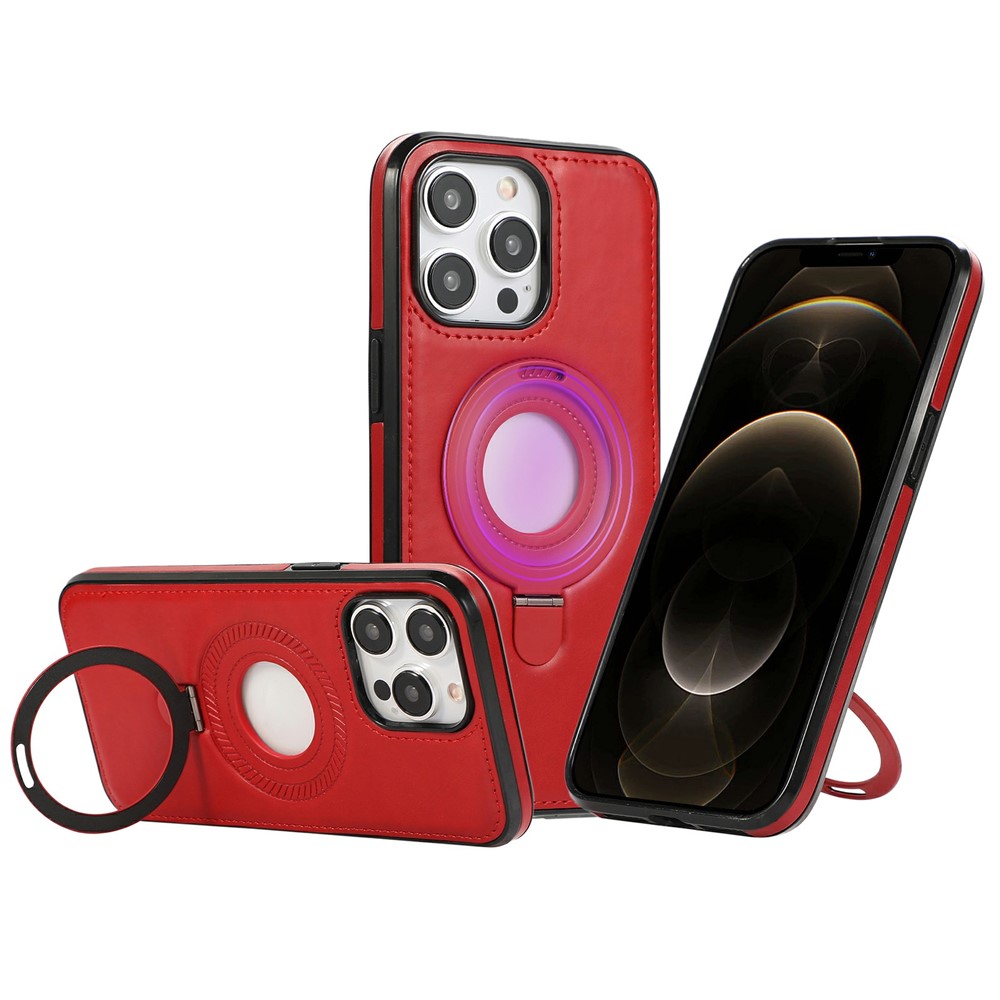 For iPhone 12 / 12 Pro Case Magnetic Kickstand PU Leather Coated PC + TPU Phone Cover - Red